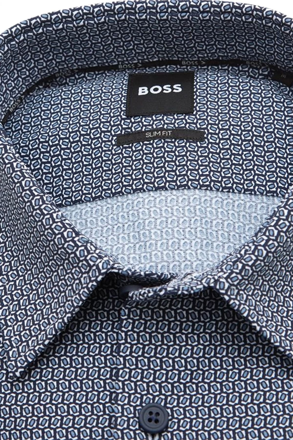 BOSS ΠΟΥΚΑΜΙΣΟ ΜΙΚΡΟΣΧΕΔΙΟ SLIM FIT P-ROAN-KENT-C1-233 ΜΠΛΕ