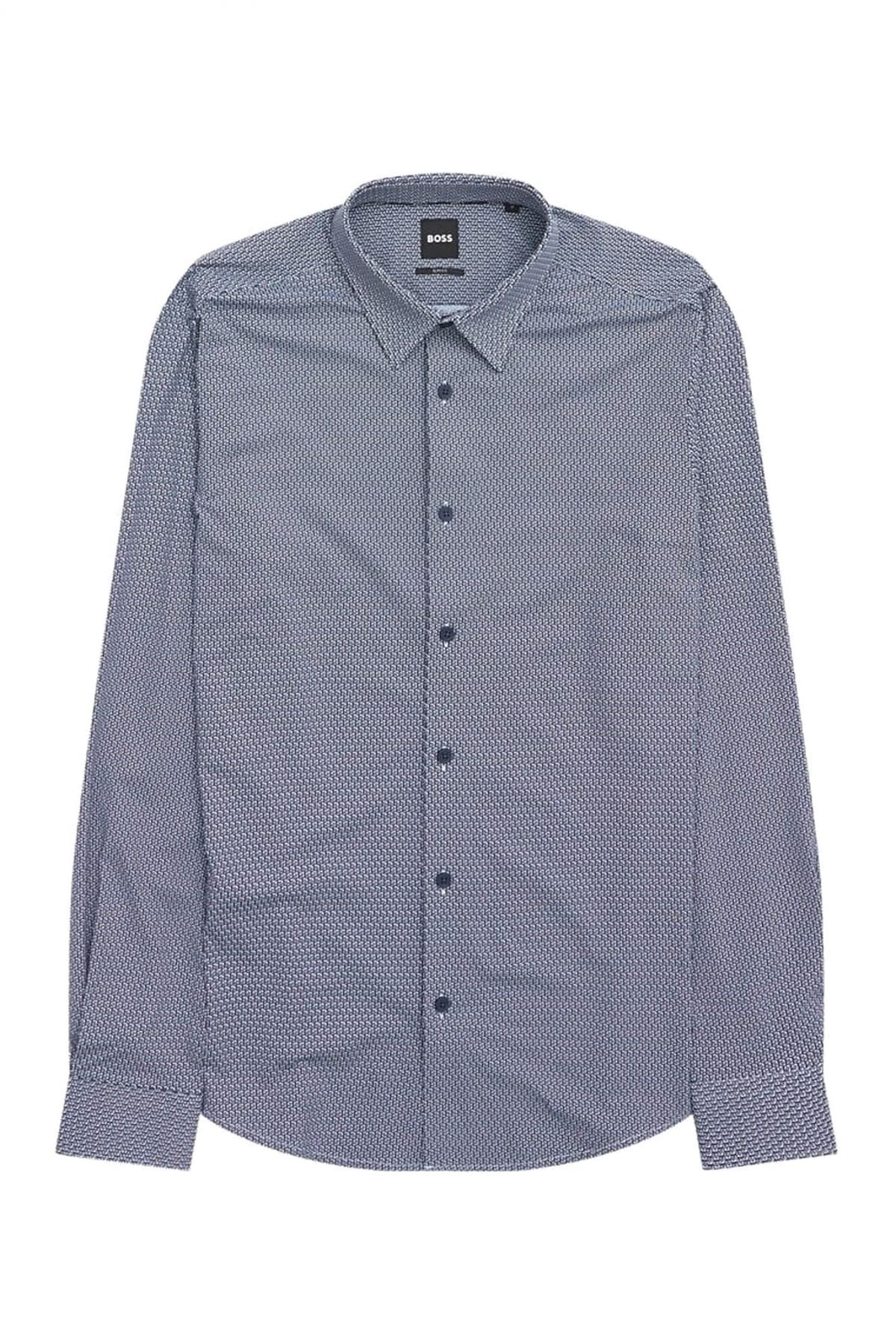 BOSS ΠΟΥΚΑΜΙΣΟ ΜΙΚΡΟΣΧΕΔΙΟ SLIM FIT P-ROAN-KENT-C1-233 ΜΠΛΕ