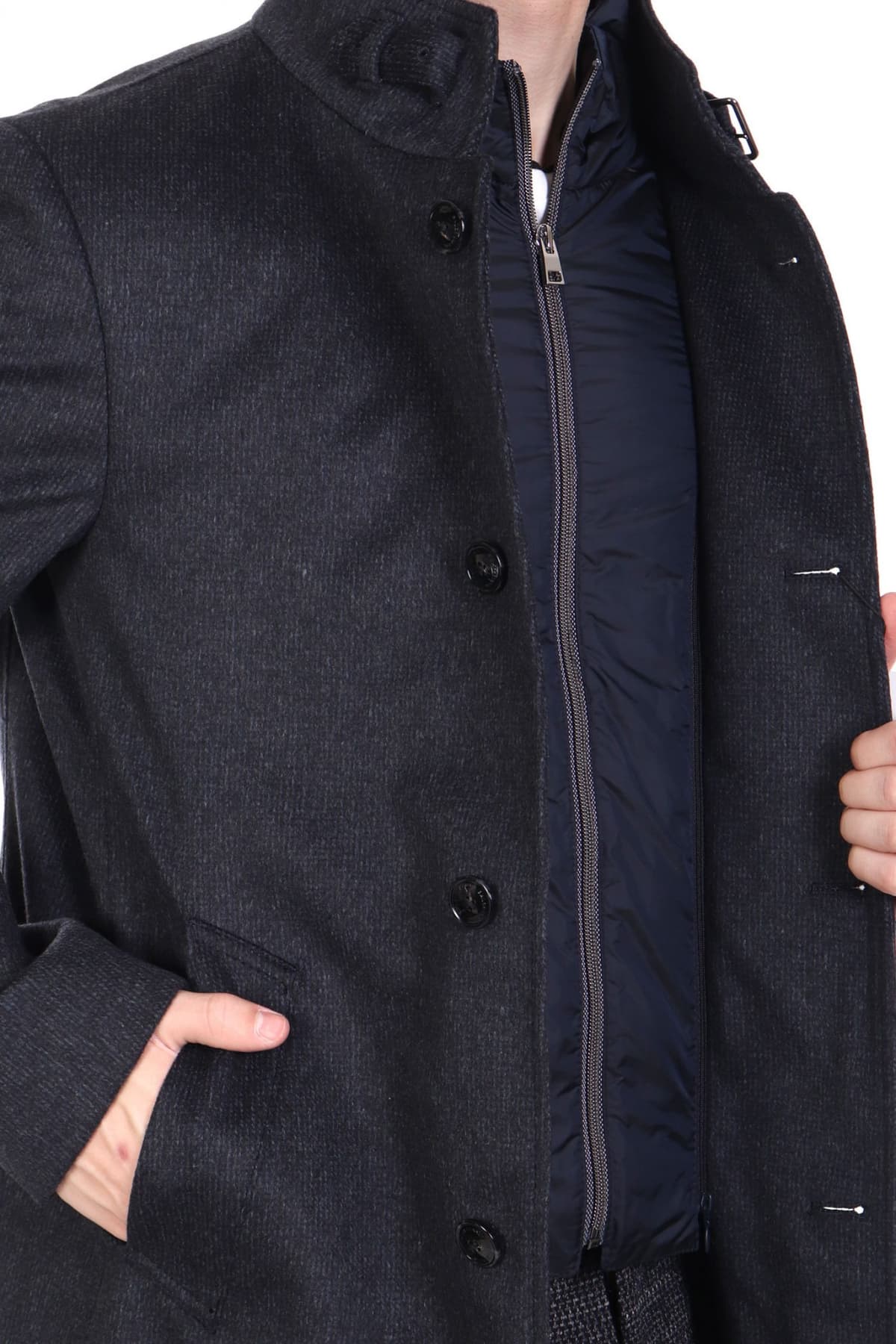 BALDESSARINI ΠΑΛΤΟ MODERN FIT HARRISON-3 MELANDE ΜΠΛΕ