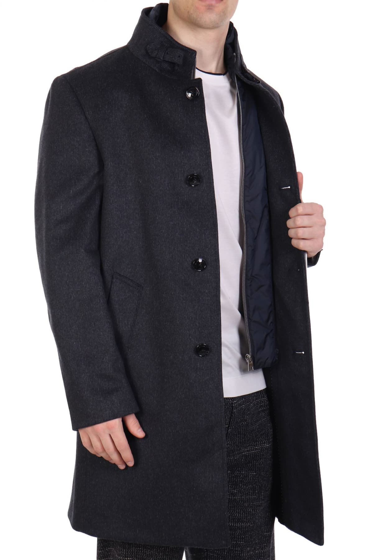 BALDESSARINI ΠΑΛΤΟ MODERN FIT HARRISON-3 MELANDE ΜΠΛΕ