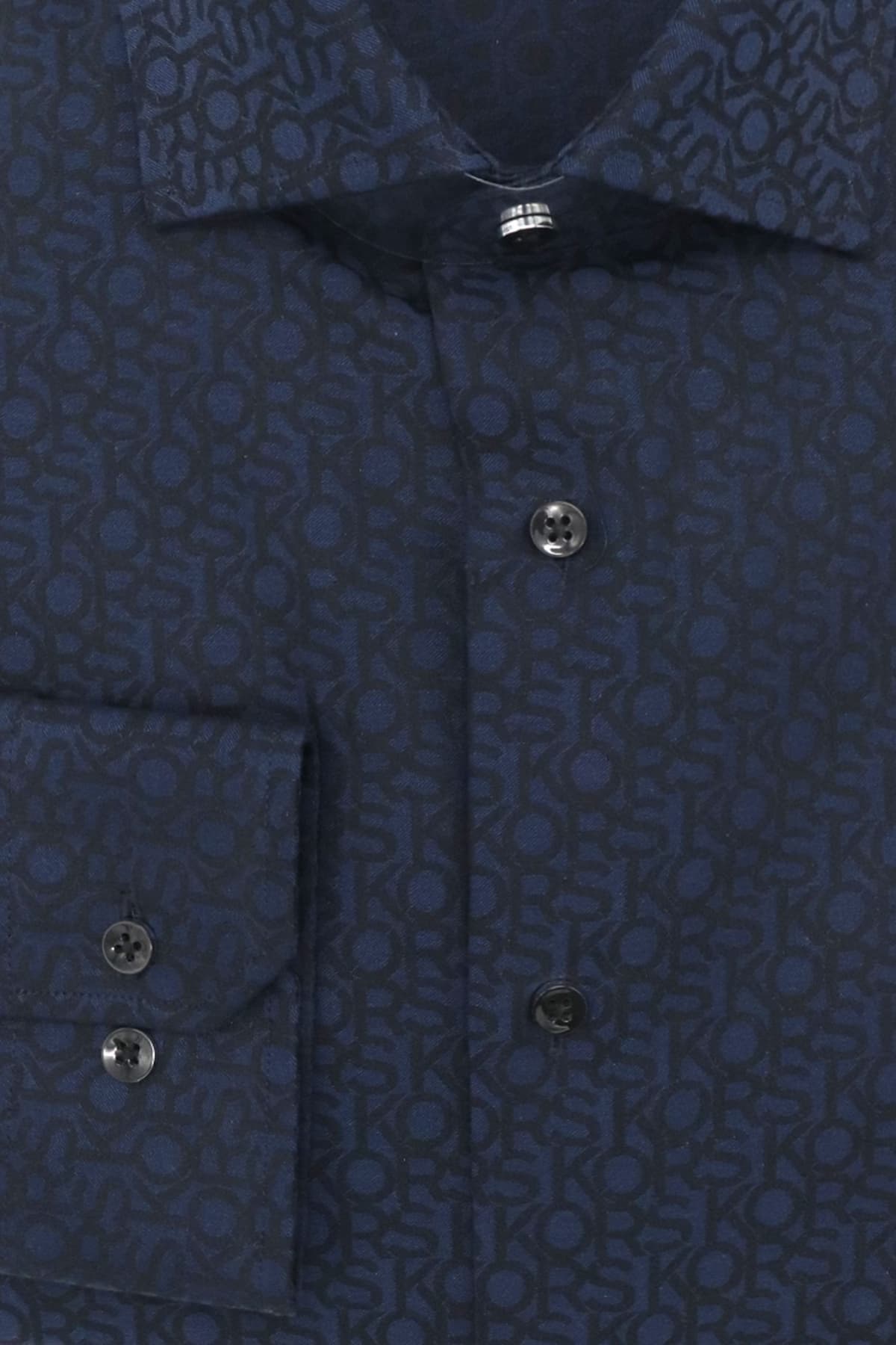 MICHAEL KORS ΠΟΥΚΑΜΙΣΟ SLIM FIT ALL OVER LOGO ΜΠΛΕ