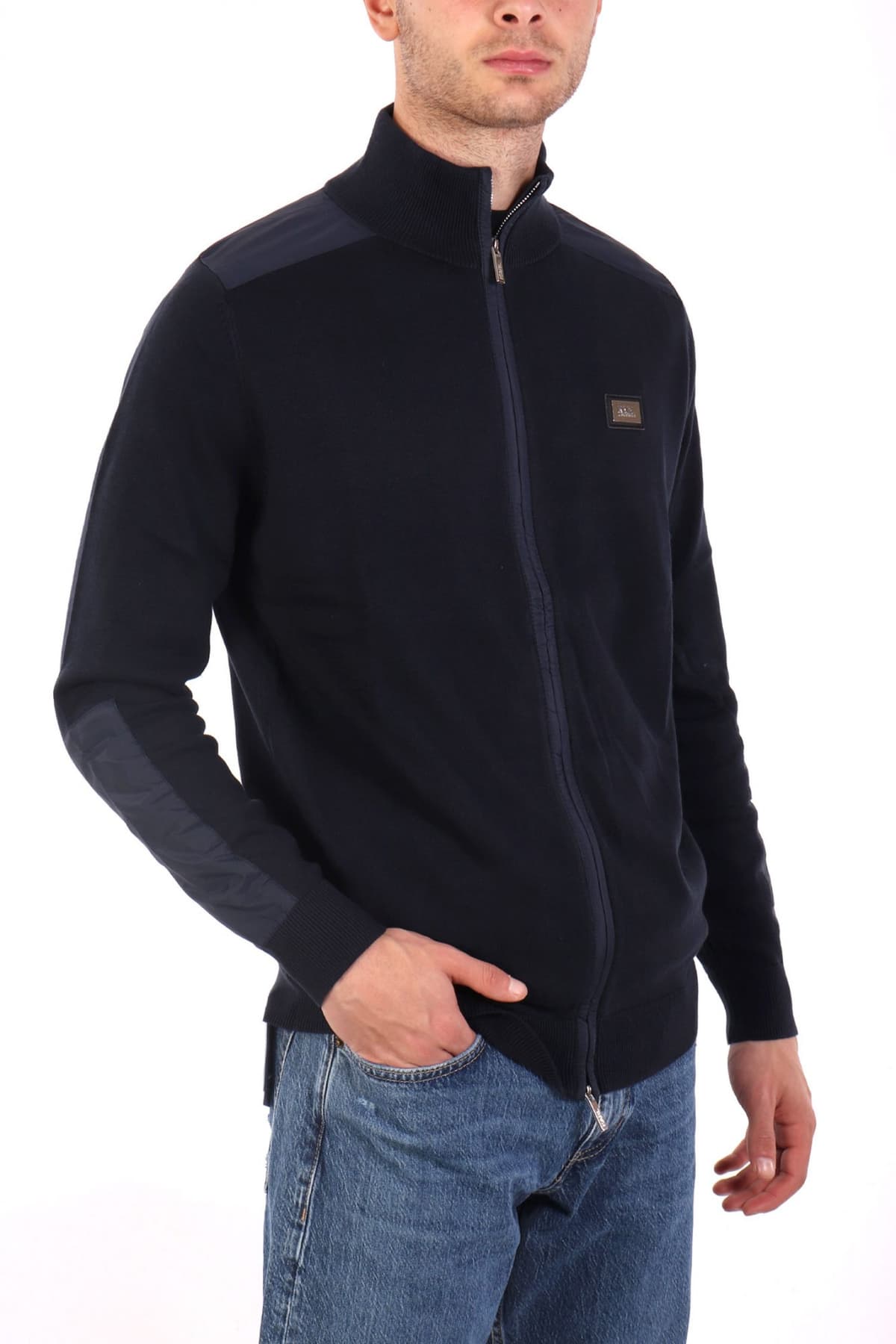 KARL LAGERFELD ΠΛΕΚΤΟ FULLZIP METALLIC LOGO ΜΠΛΕ