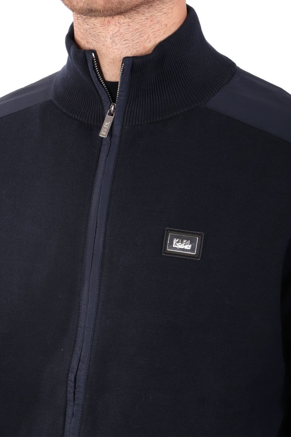 KARL LAGERFELD ΠΛΕΚΤΟ FULLZIP METALLIC LOGO ΜΠΛΕ