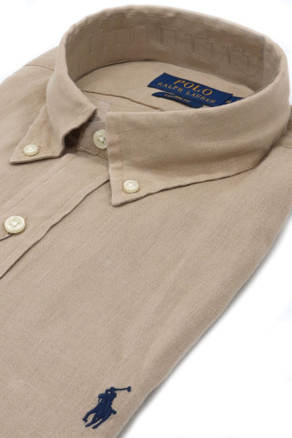 RALPH LAUREN ΠΟΥΚΑΜΙΣΟ ΛΙΝΟ BUTTON DOWN CUSTOM FIT ΜΠΕΖ