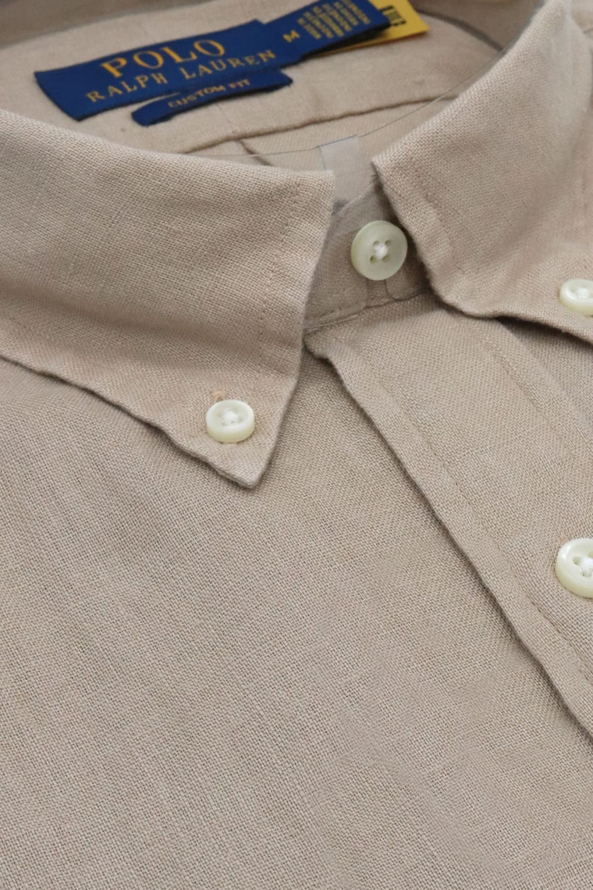 RALPH LAUREN ΠΟΥΚΑΜΙΣΟ ΛΙΝΟ BUTTON DOWN CUSTOM FIT ΜΠΕΖ