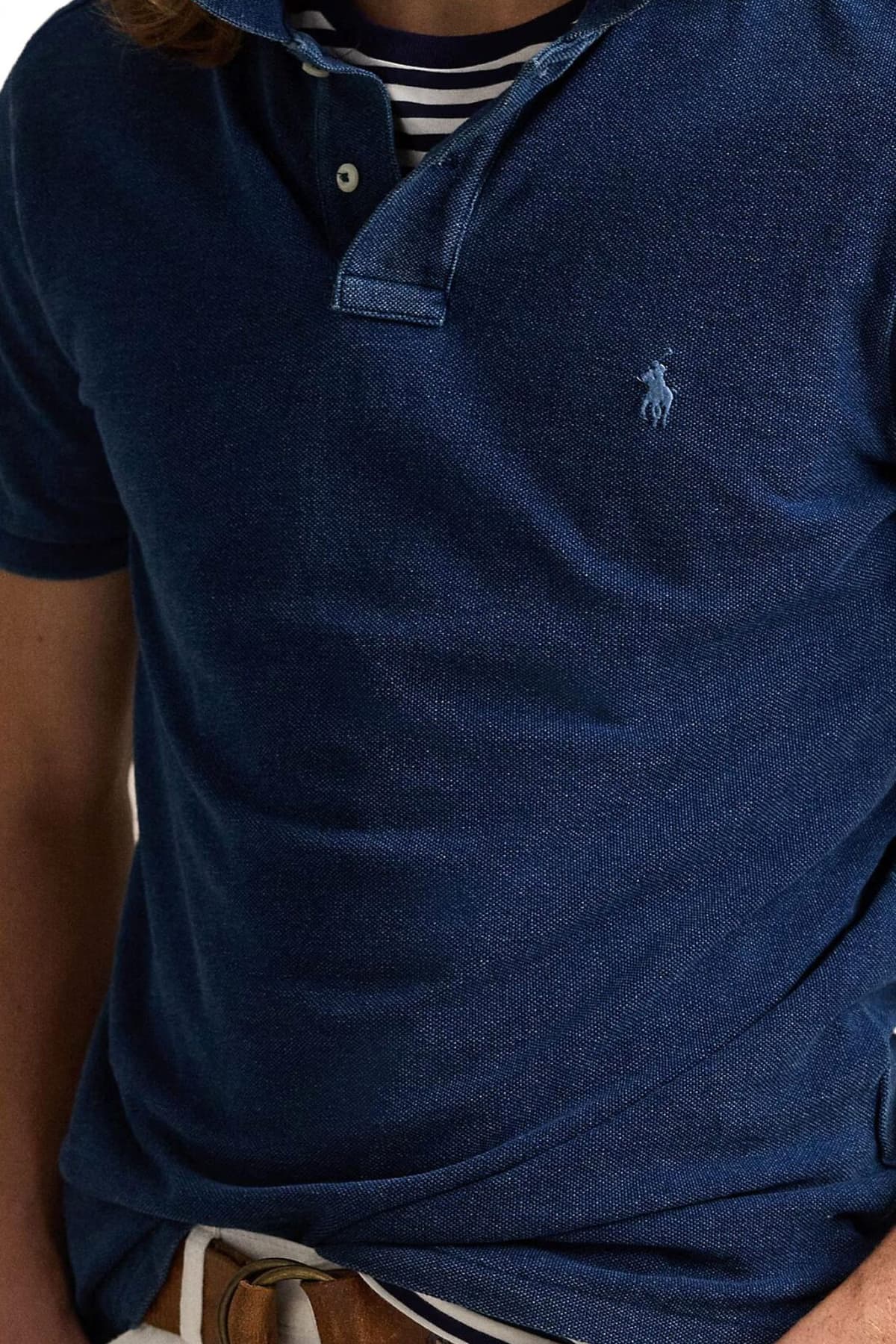 RALPH LAUREN POLO CUSTOM SLIM FIT LOGO WASHED ΜΠΛΕ