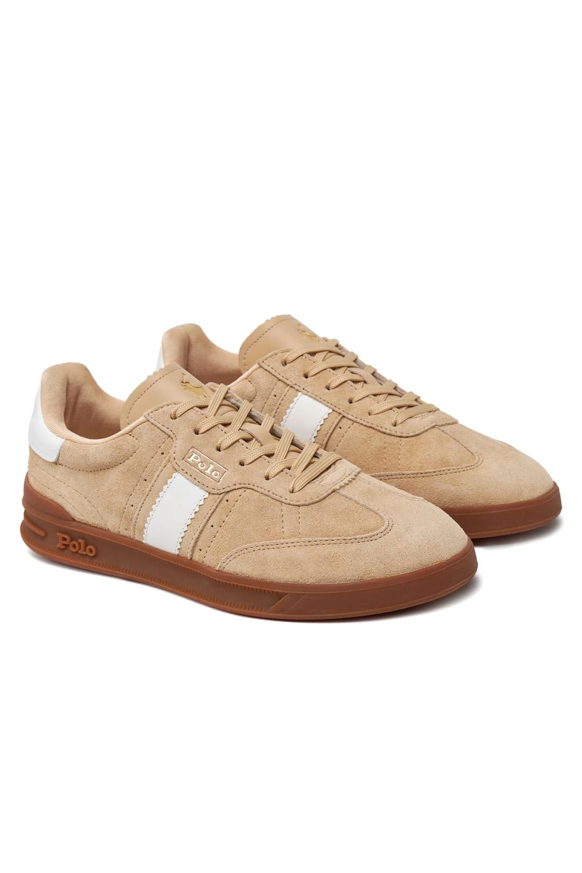 RALPH LAUREN ΠΑΠΟΥΤΣΙΑ SNEAKERS HTR AERA-SK-LTL CHAMOIS ΣΟΥΕΤ LOGO ΛΕΥΚΕΣ ΛΕΠΤΟΜΕΡΕΙΕΣ ΜΠΕΖ