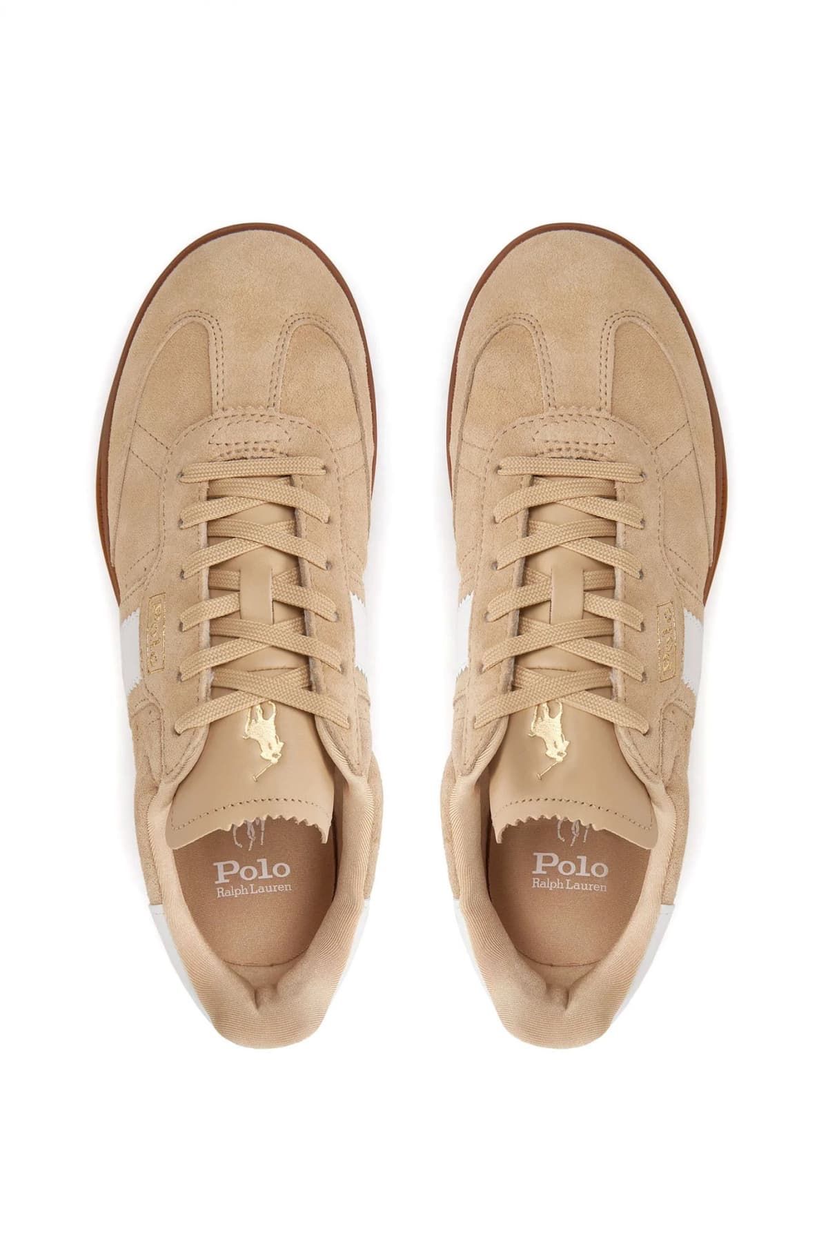 RALPH LAUREN ΠΑΠΟΥΤΣΙΑ SNEAKERS HTR AERA-SK-LTL CHAMOIS ΣΟΥΕΤ LOGO ΛΕΥΚΕΣ ΛΕΠΤΟΜΕΡΕΙΕΣ ΜΠΕΖ