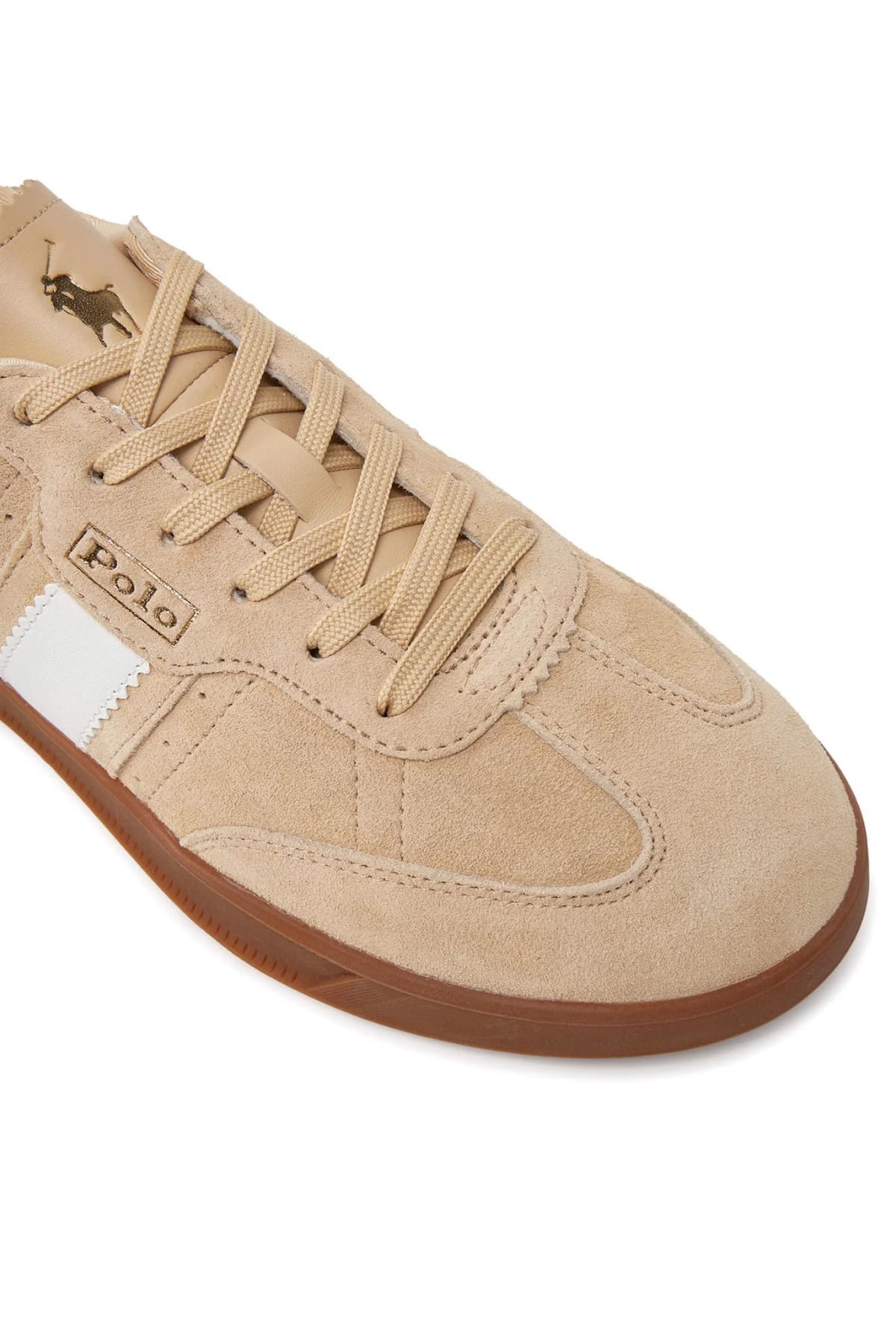 RALPH LAUREN ΠΑΠΟΥΤΣΙΑ SNEAKERS HTR AERA-SK-LTL CHAMOIS ΣΟΥΕΤ LOGO ΛΕΥΚΕΣ ΛΕΠΤΟΜΕΡΕΙΕΣ ΜΠΕΖ