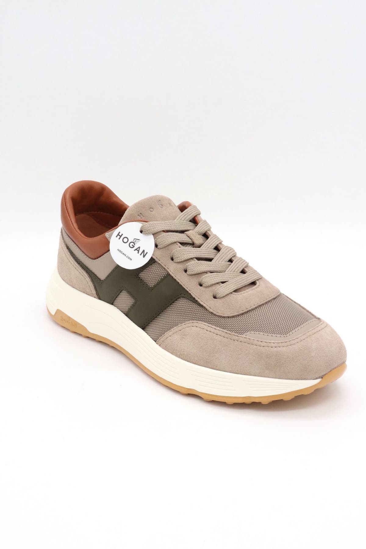 HOGAN ΠΑΠΟΥΤΣΙΑ SNEAKERS HYPERLIGHT ALLAC NUOVA ΔΕΡΜΑ ΜΠΕΖ-ΚΑΦΕ