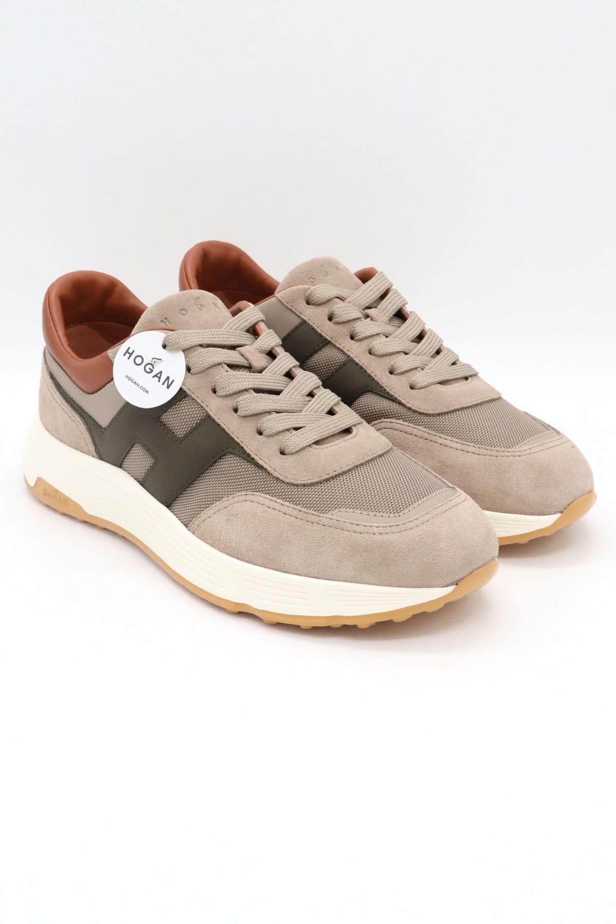 HOGAN ΠΑΠΟΥΤΣΙΑ SNEAKERS HYPERLIGHT ALLAC NUOVA ΔΕΡΜΑ ΜΠΕΖ-ΚΑΦΕ