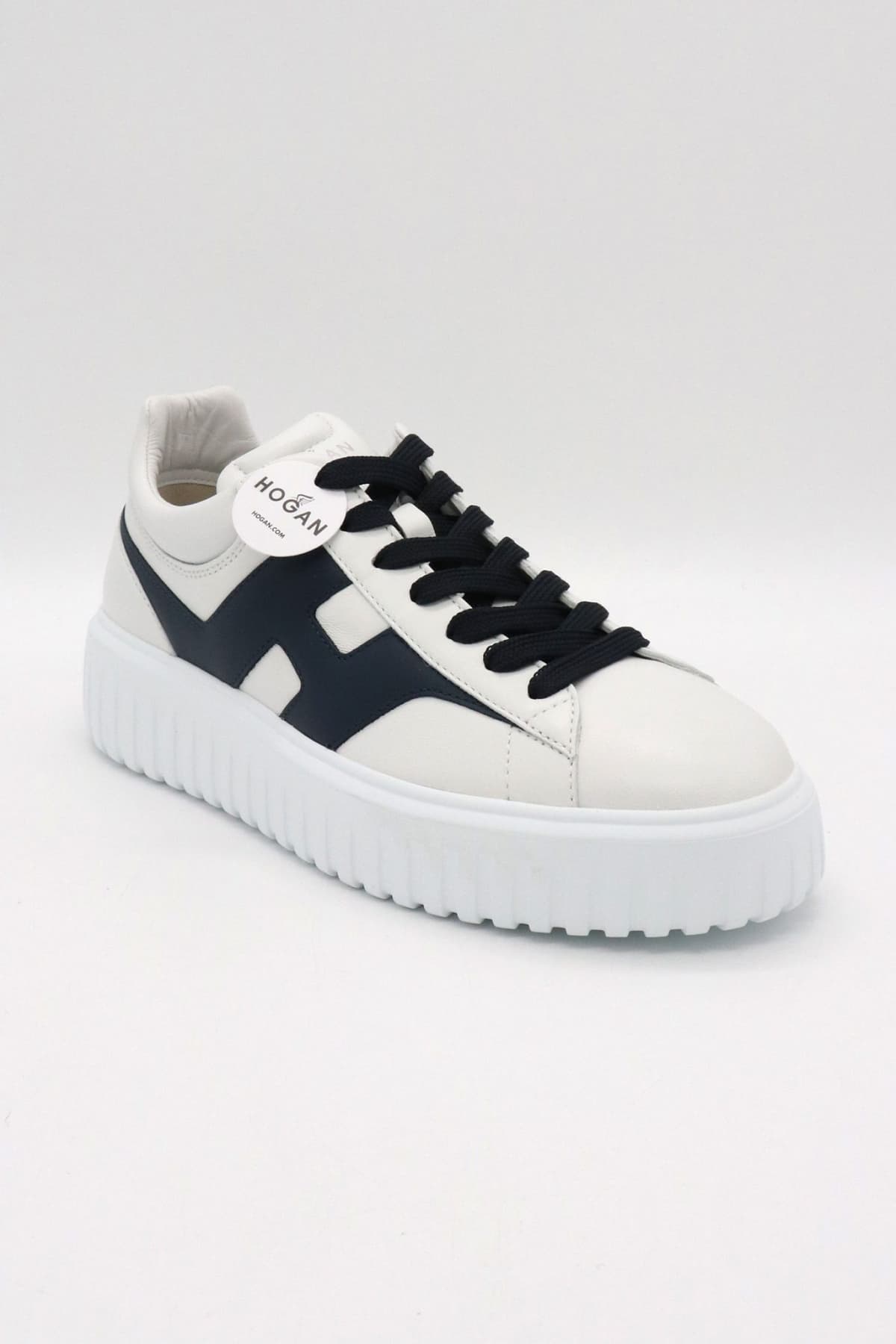 HOGAN ΠΑΠΟΥΤΣΙΑ SNEAKERS H-STRIPES ALLACCIATO H SPEZZATA ΔΕΡΜΑ ΛΕΥΚΟ-ΜΠΛΕ