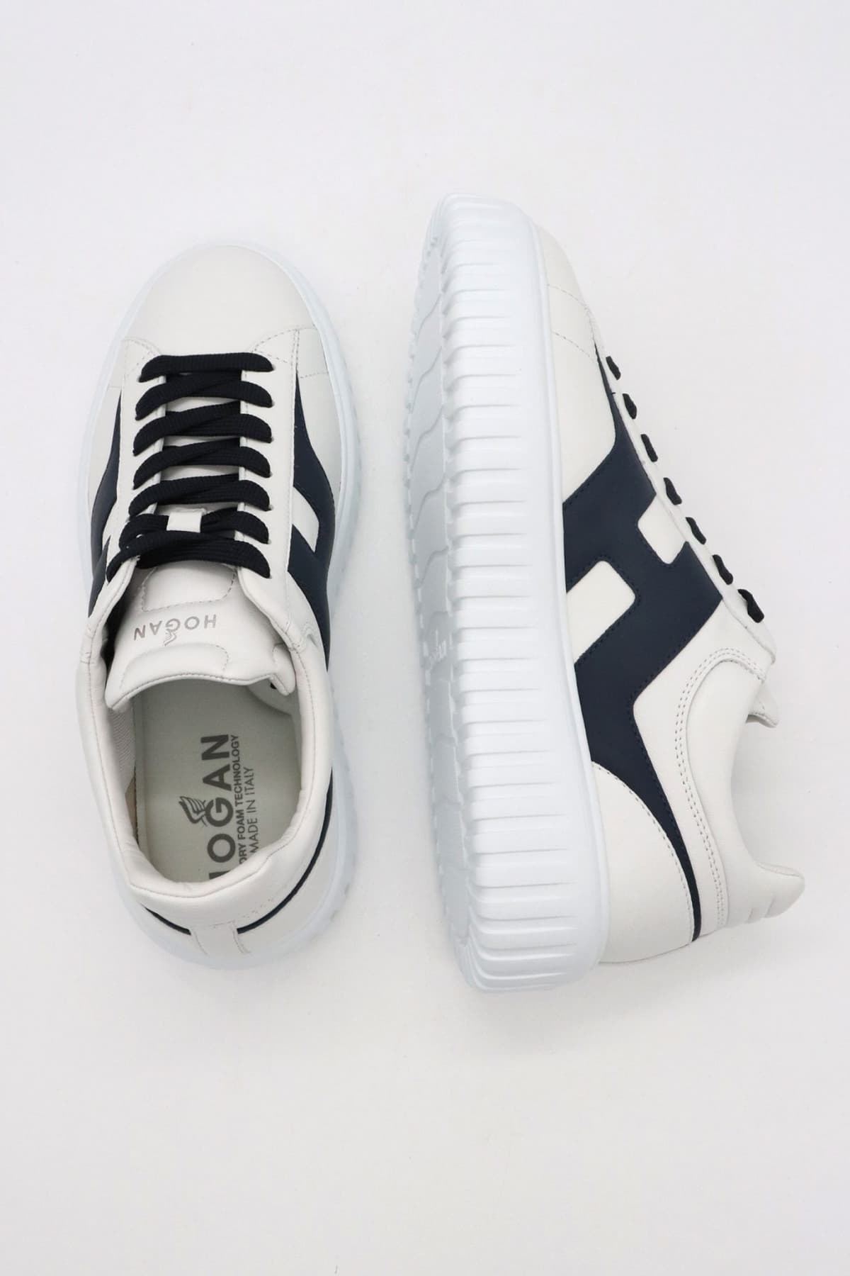 HOGAN ΠΑΠΟΥΤΣΙΑ SNEAKERS H-STRIPES ALLACCIATO H SPEZZATA ΔΕΡΜΑ ΛΕΥΚΟ-ΜΠΛΕ