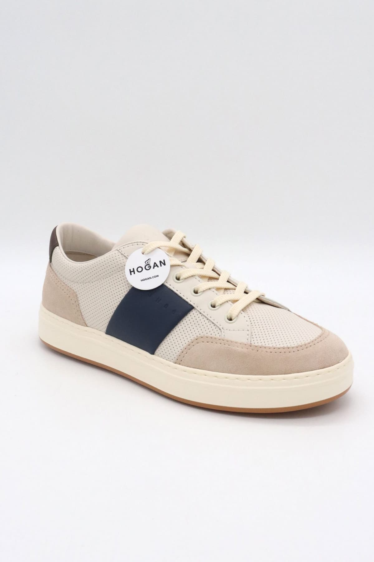 HOGAN ΠΑΠΟΥΤΣΙΑ SNEAKERS ALLACCIATO PUNZ BANDA ΔΕΡΜΑ ΕΚΡΟΥ-ΜΠΛΕ