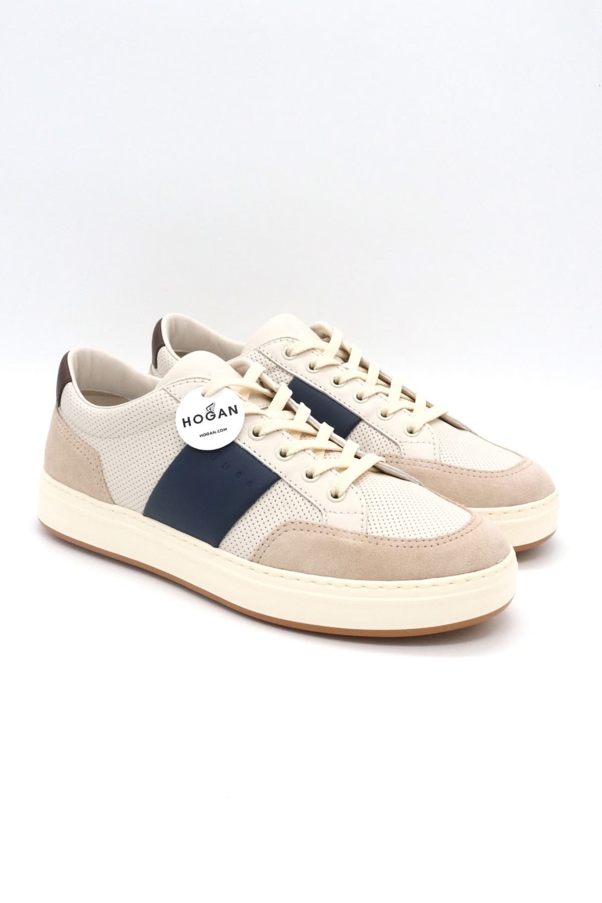 HOGAN ΠΑΠΟΥΤΣΙΑ SNEAKERS ALLACCIATO PUNZ BANDA ΔΕΡΜΑ ΕΚΡΟΥ-ΜΠΛΕ