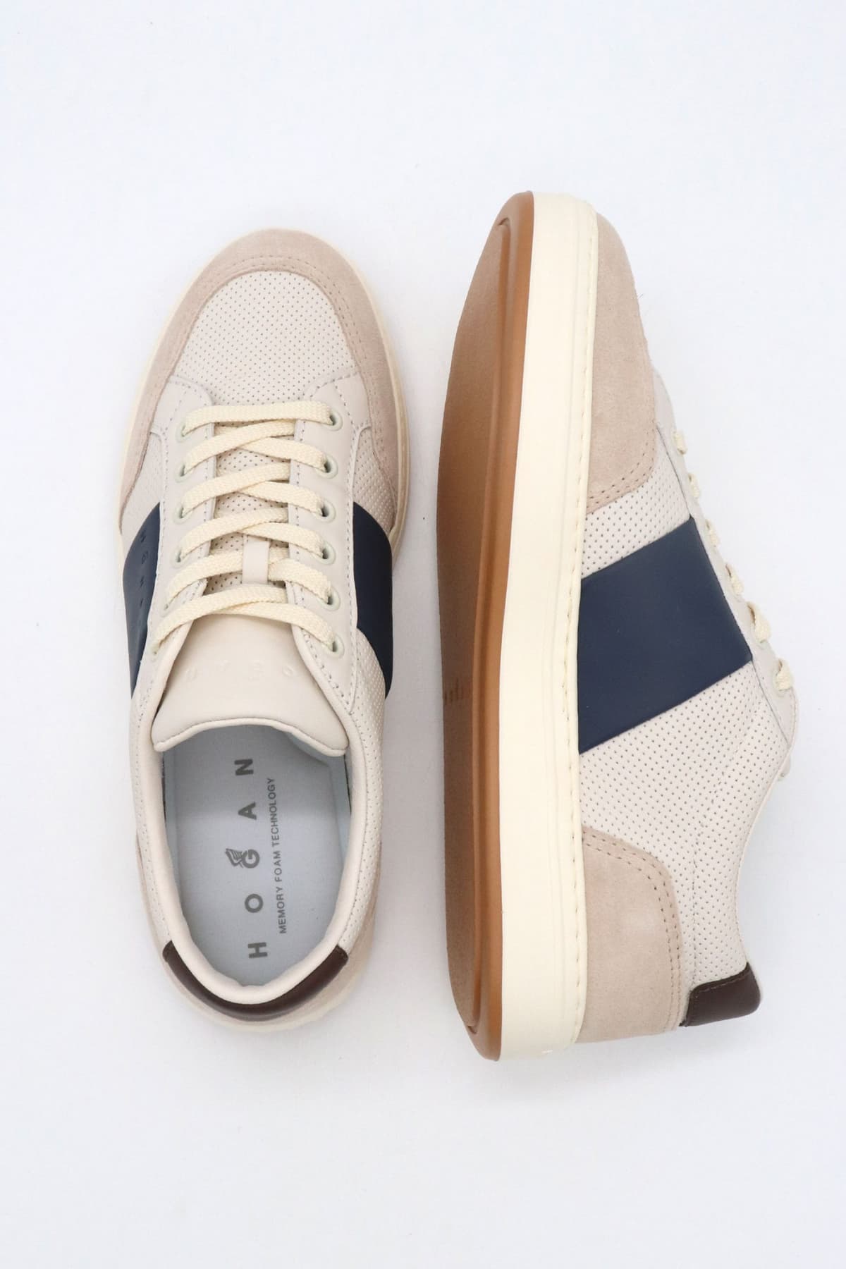 HOGAN ΠΑΠΟΥΤΣΙΑ SNEAKERS ALLACCIATO PUNZ BANDA ΔΕΡΜΑ ΕΚΡΟΥ-ΜΠΛΕ