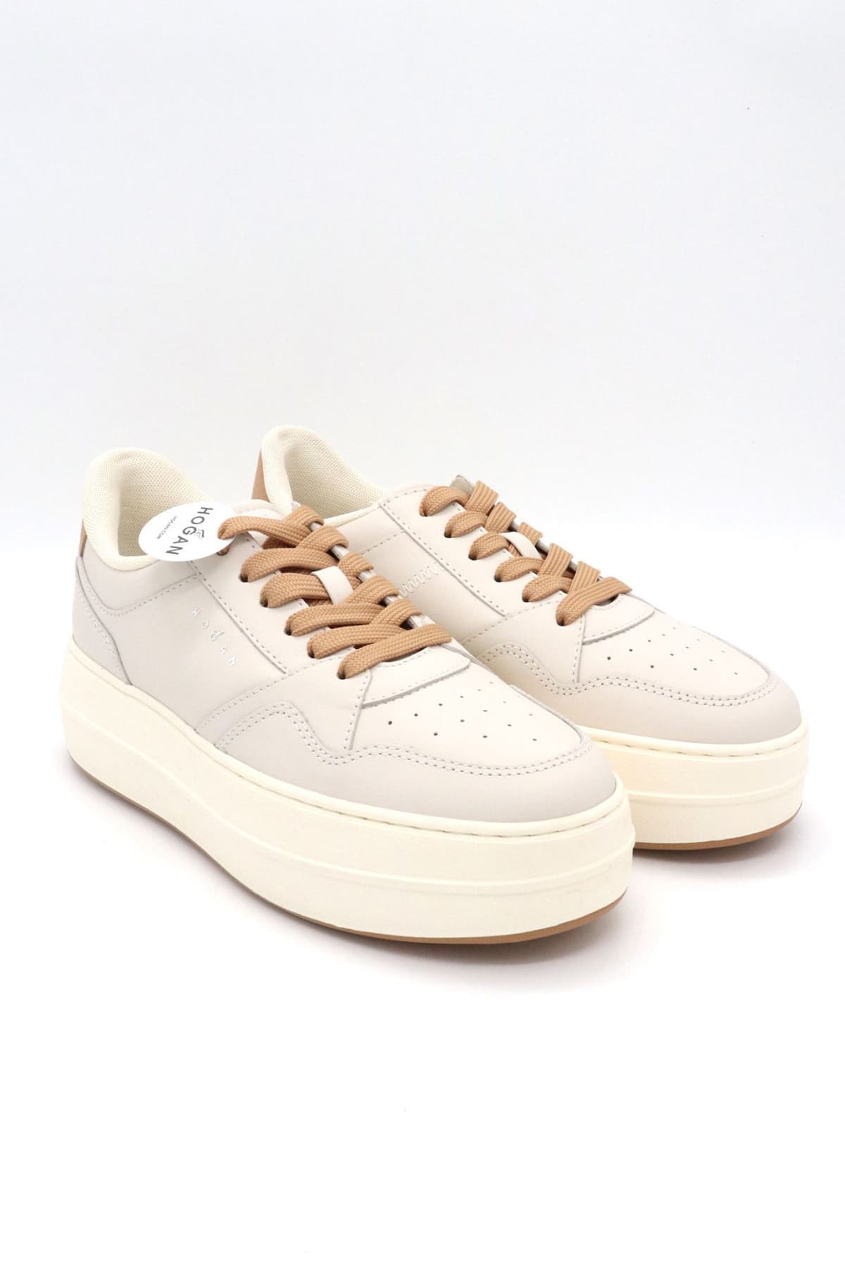 HOGAN ΠΑΠΟΥΤΣΙΑ SNEAKERS H670 ALLACCIATO ΔΕΡΜΑ ΕΚΡΟΥ-ΜΠΕΖ