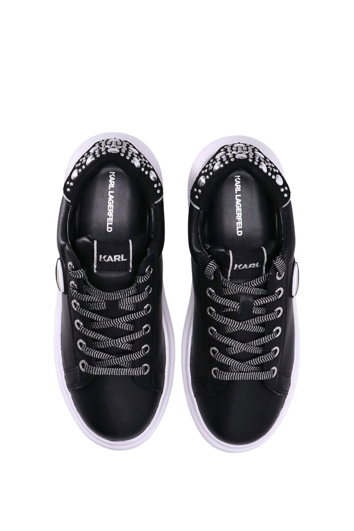 KARL LAGERFELD ΠΑΠΟΥΤΣΙΑ SNEAKERS KAPRI ΜΕΤΑΛΛΙΚΕΣ ΛΕΠΤΟΜΕΡΙΕΣ LOGO ΜΑΥΡΟ/ΛΕΥΚΟ