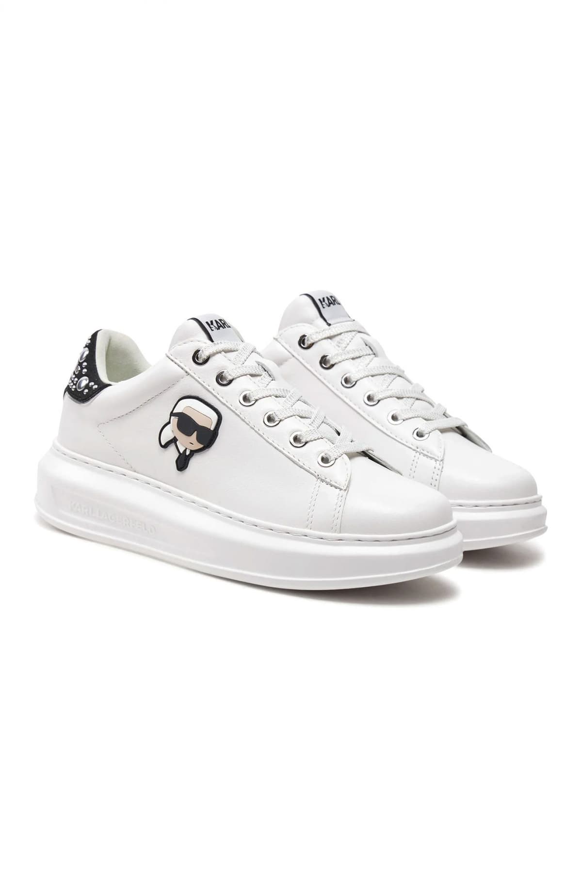 KARL LAGERFELD ΠΑΠΟΥΤΣΙΑ SNEAKERS KAPRI ΜΕΤΑΛΛΙΚΕΣ ΛΕΠΤΟΜΕΡΙΕΣ LOGO ΛΕΥΚΟ