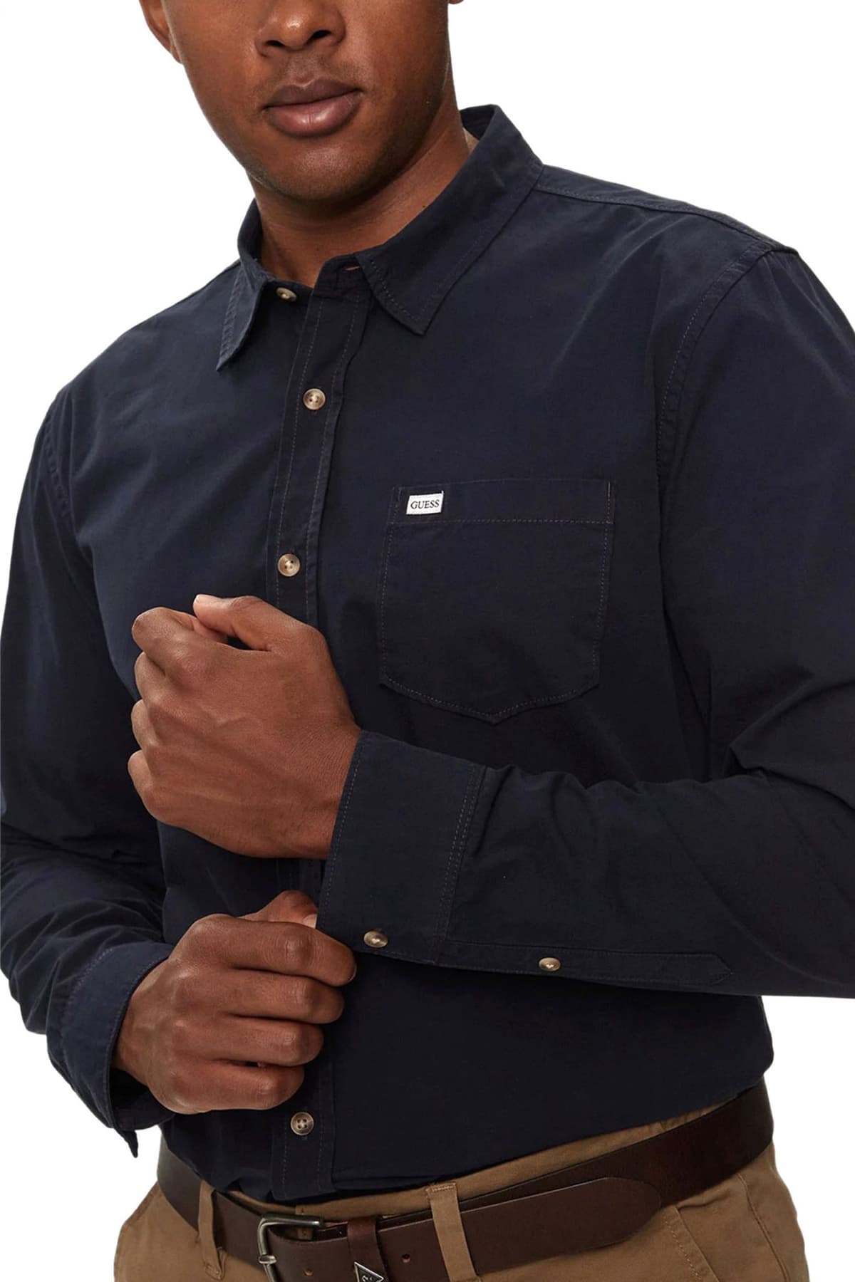 GUESS JEANS ΠΟΥΚΑΜΙΣΟ SLIM FIT LOGO ΜΠΛΕ