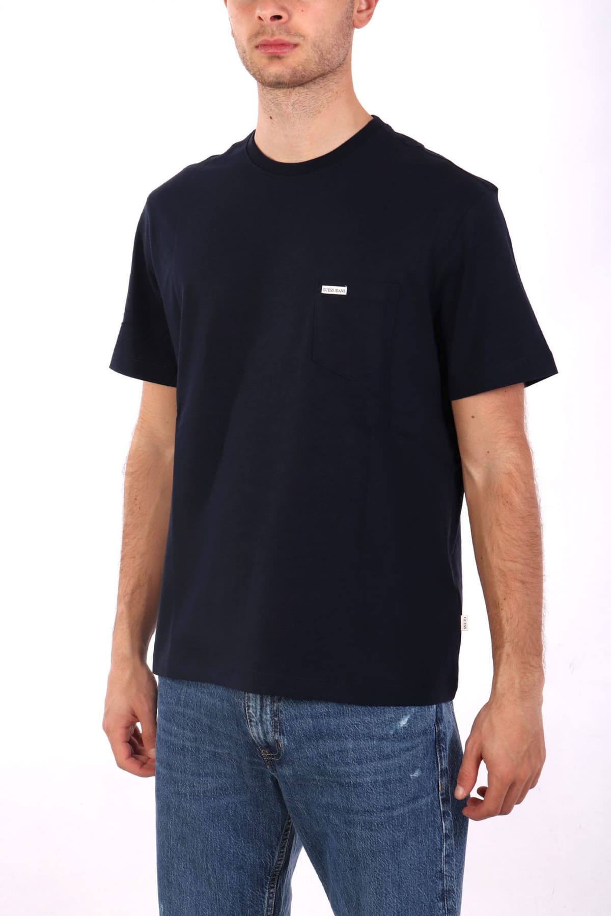 GUESS JEANS T-SHIRT CREWNECK REGULAR FIT LOGO ΜΠΛΕ