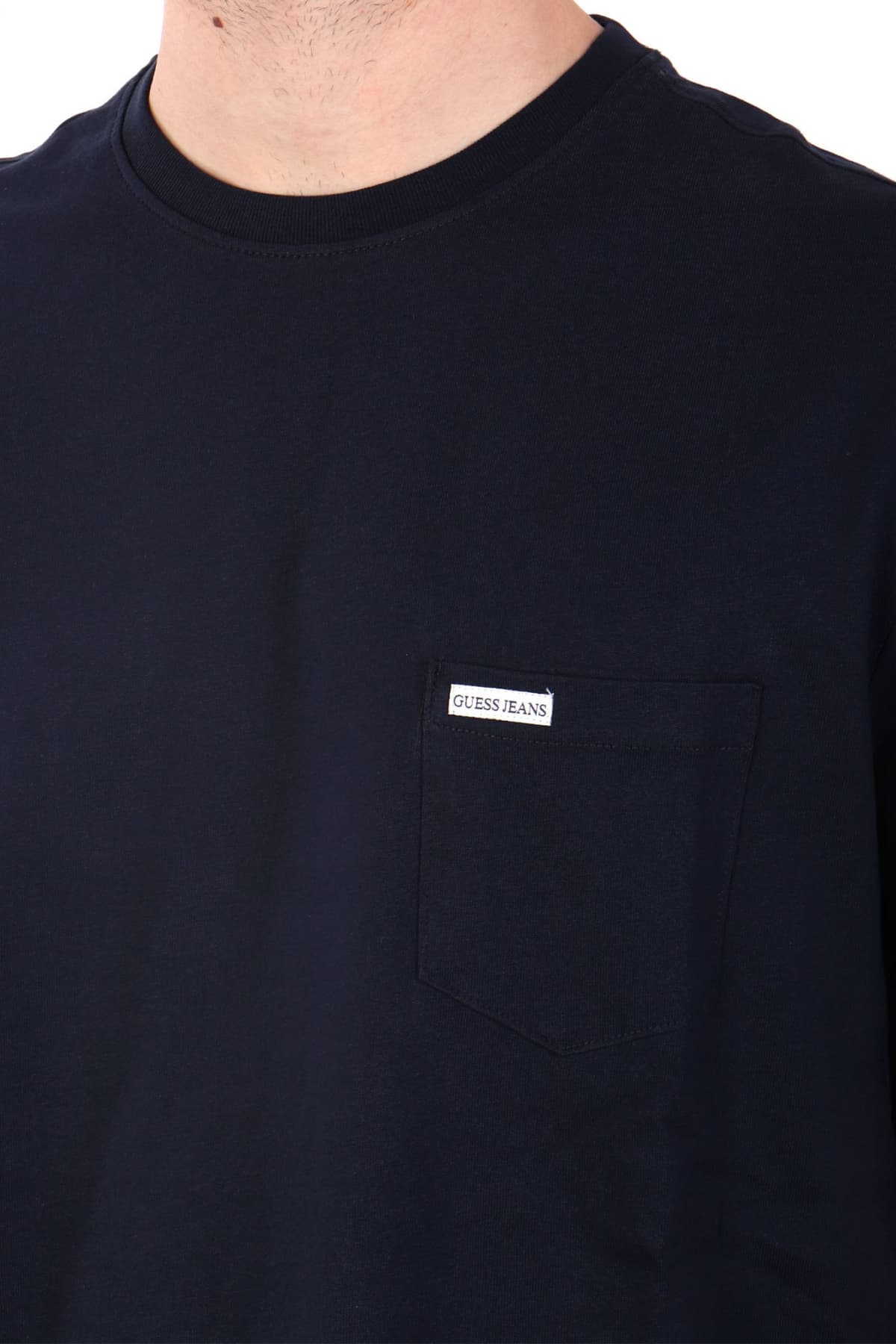 GUESS JEANS T-SHIRT CREWNECK REGULAR FIT LOGO ΜΠΛΕ