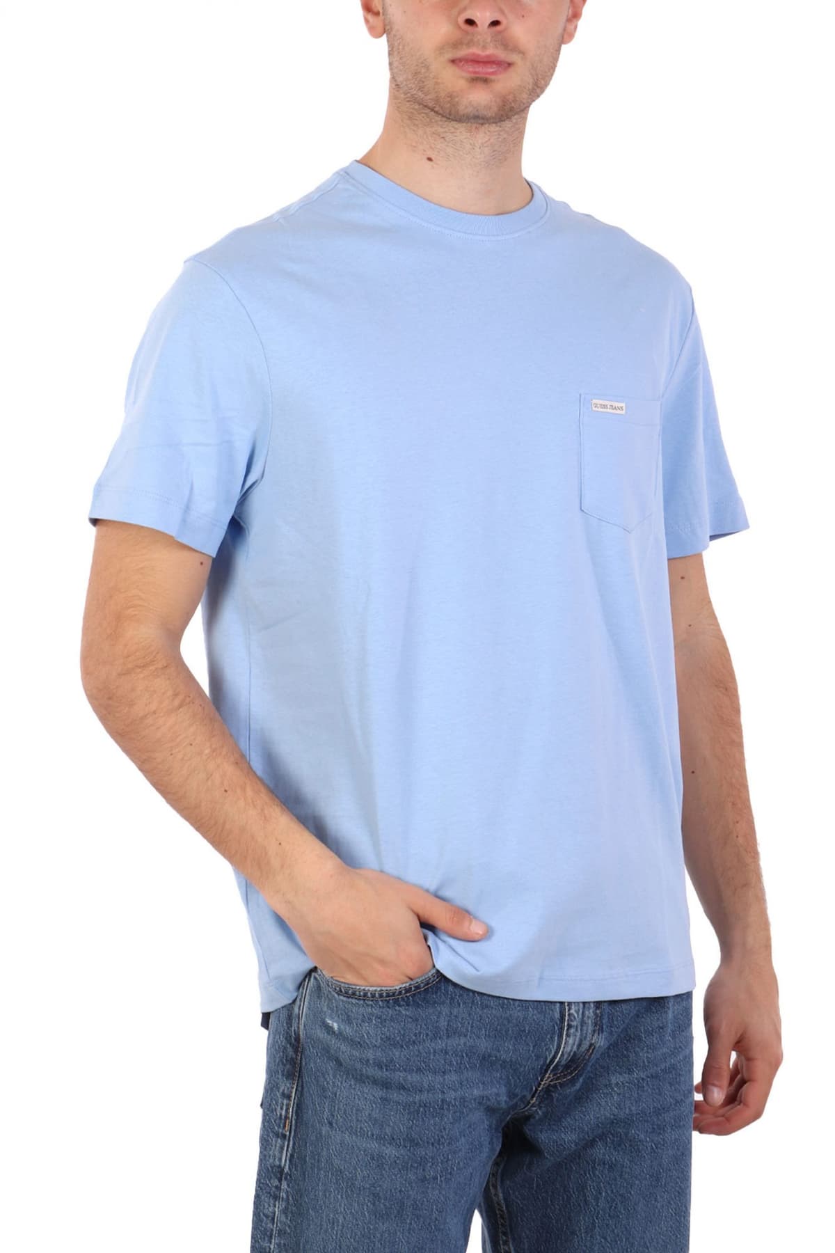 GUESS JEANS T-SHIRT CREWNECK REGULAR FIT LOGO ΣΙΕΛ