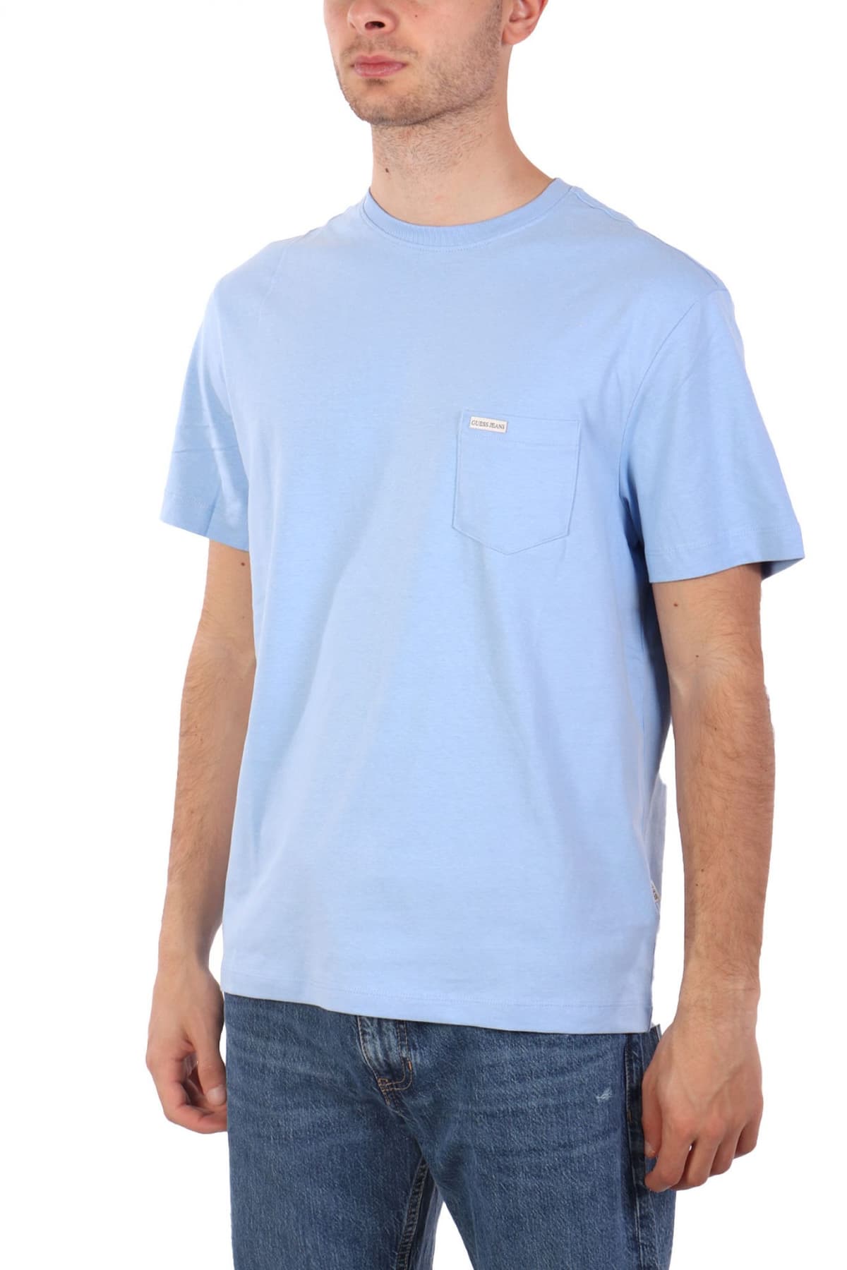 GUESS JEANS T-SHIRT CREWNECK REGULAR FIT LOGO ΣΙΕΛ