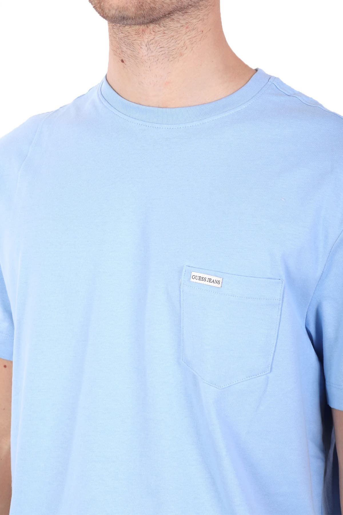 GUESS JEANS T-SHIRT CREWNECK REGULAR FIT LOGO ΣΙΕΛ