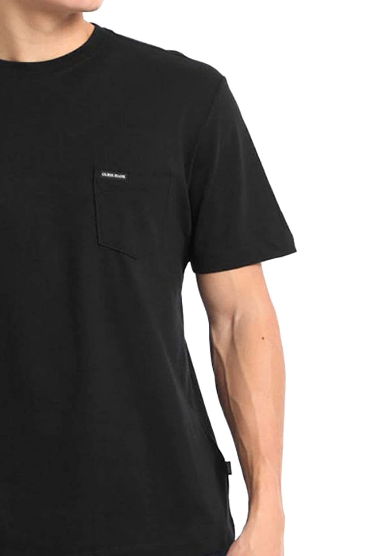 GUESS JEANS T-SHIRT CREWNECK REGULAR FIT LOGO ΜΑΥΡΟ