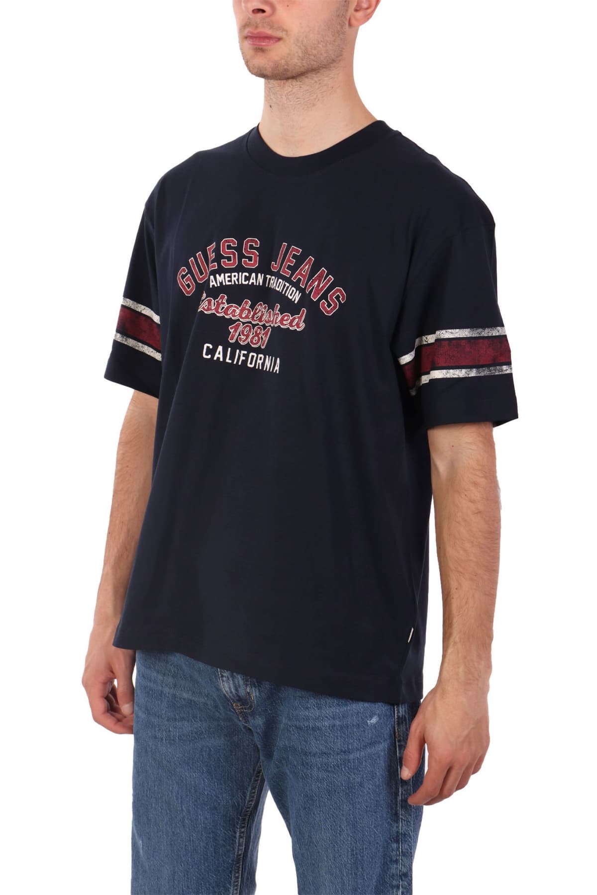 GUESS JEANS T-SHIRT CREWNECK OVERSIZED FIT LOGO ΜΠΛΕ