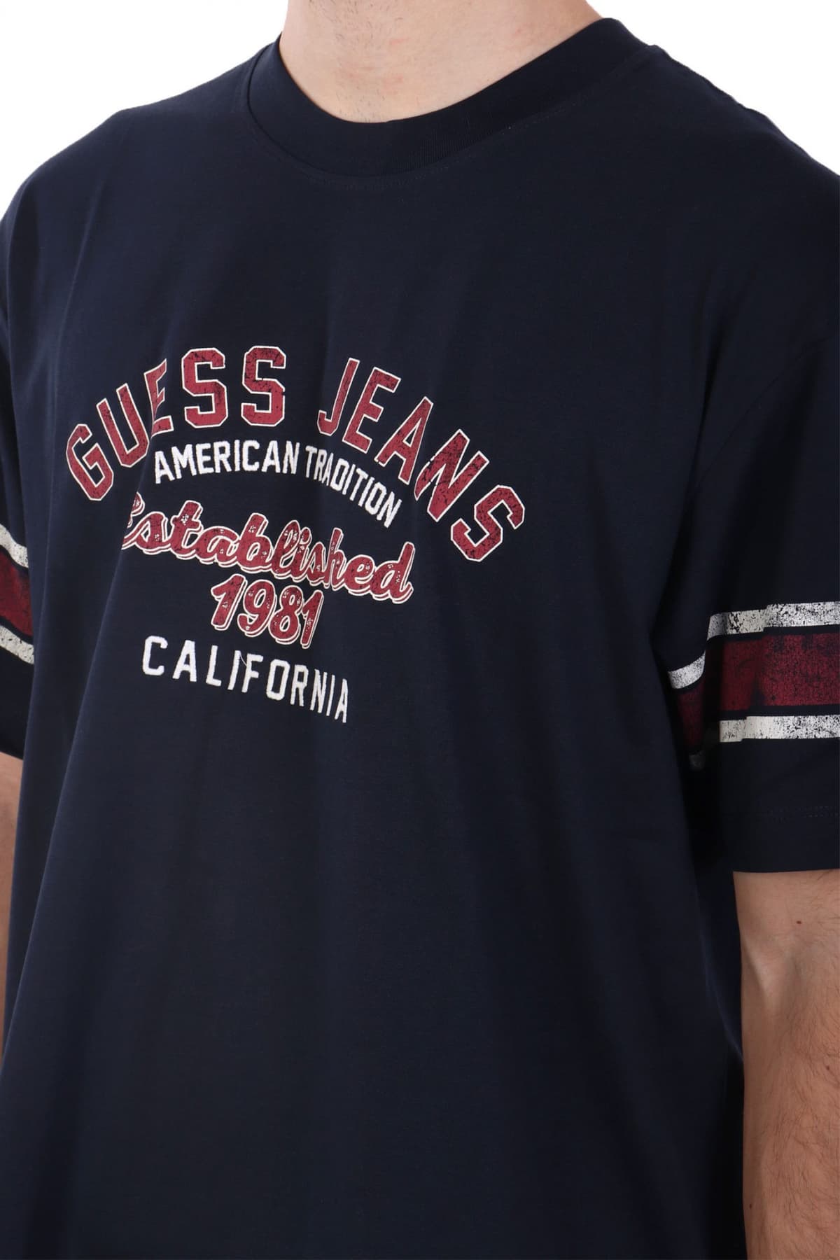 GUESS JEANS T-SHIRT CREWNECK OVERSIZED FIT LOGO ΜΠΛΕ