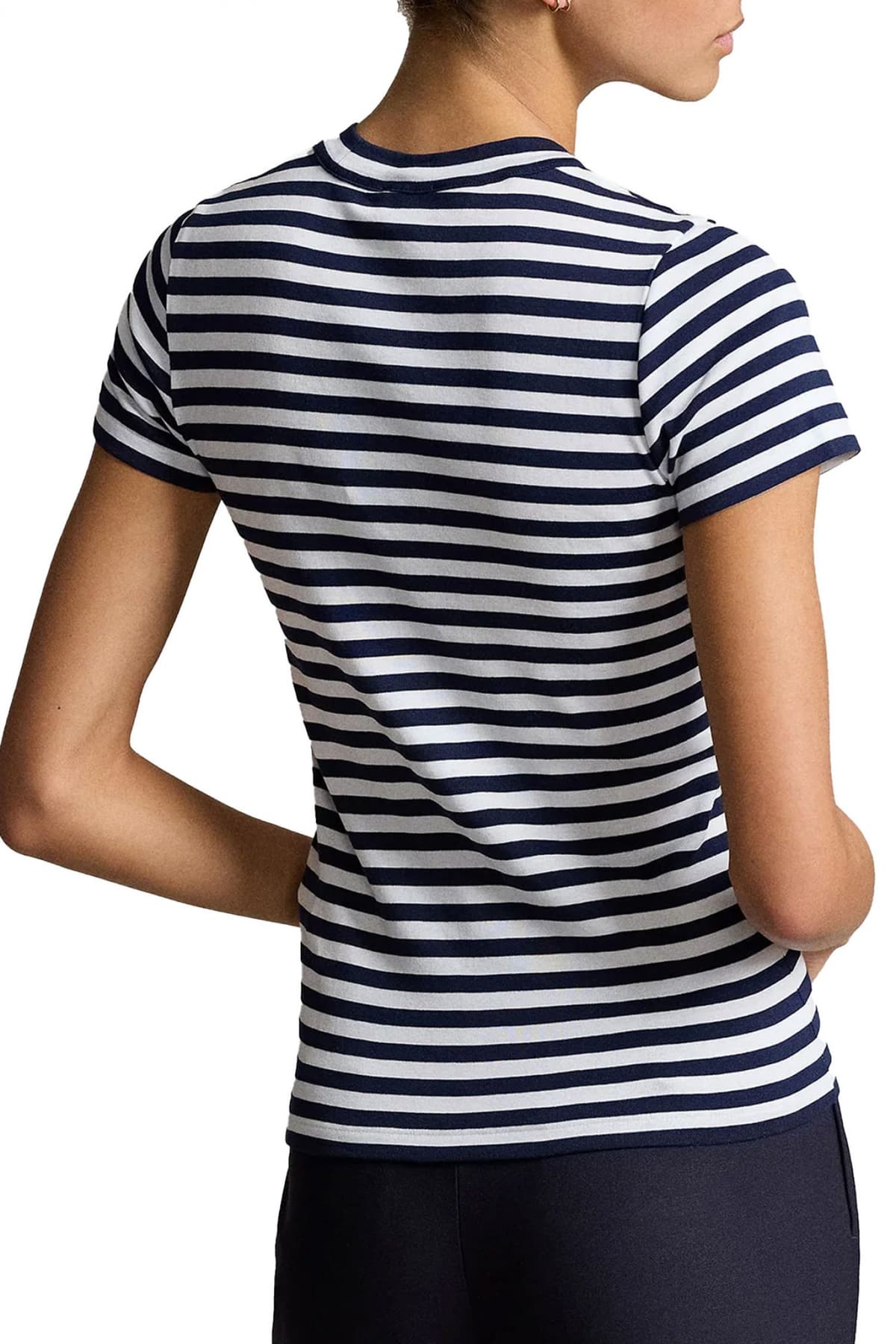 RALPH LAUREN T-SHIRT ΛΑΙΜΟΚΟΨΗ ΡΙΓΕ ΛΕΥΚΟ-ΜΠΛΕ