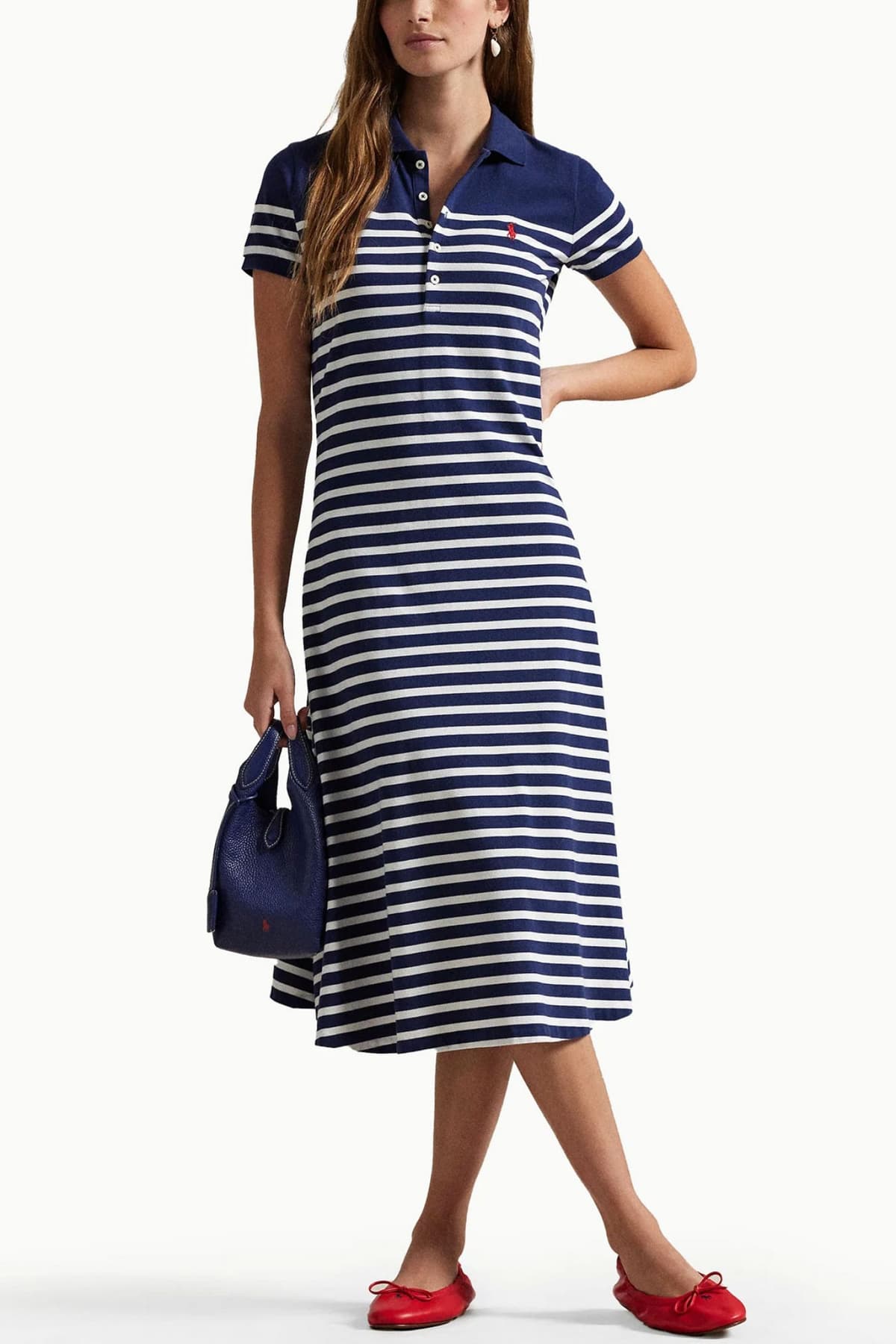 RALPH LAUREN ΦΟΡΕΜΑ MIDI POLO ΚΟΥΜΠΙΑ ΡΙΓΕ ΛΕΥΚΟ-ΜΠΛΕ