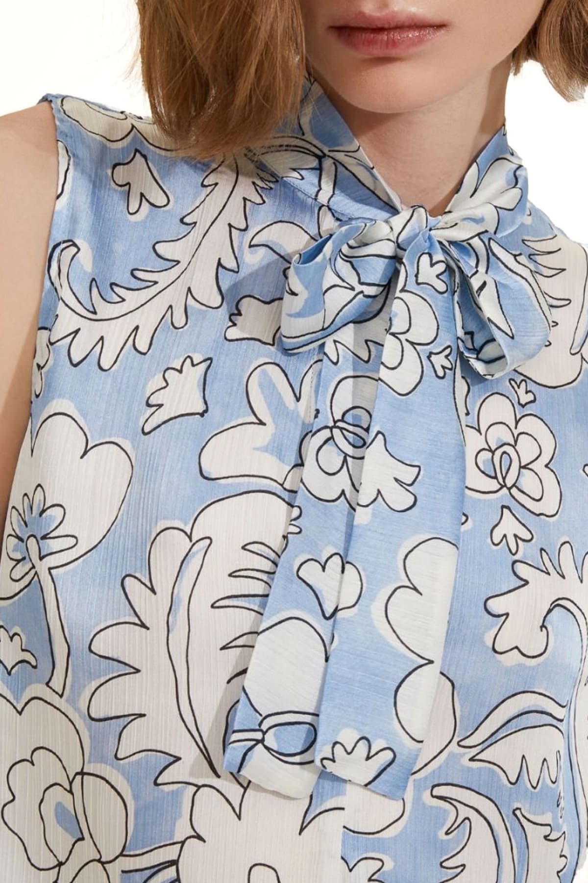 MARELLA EMME ΜΠΛΟΥΖΑ ΤΟΠ NOGAL ΑΜΑΝΙΚΟ ΣΑΤΕΝ ΔΕΣΙΜΟ ΣΤΟΝ ΛΑΙΜΟ ΕΜΠΡΙΜΕ ΣΙΕΛ-ΛΕΥΚΟ