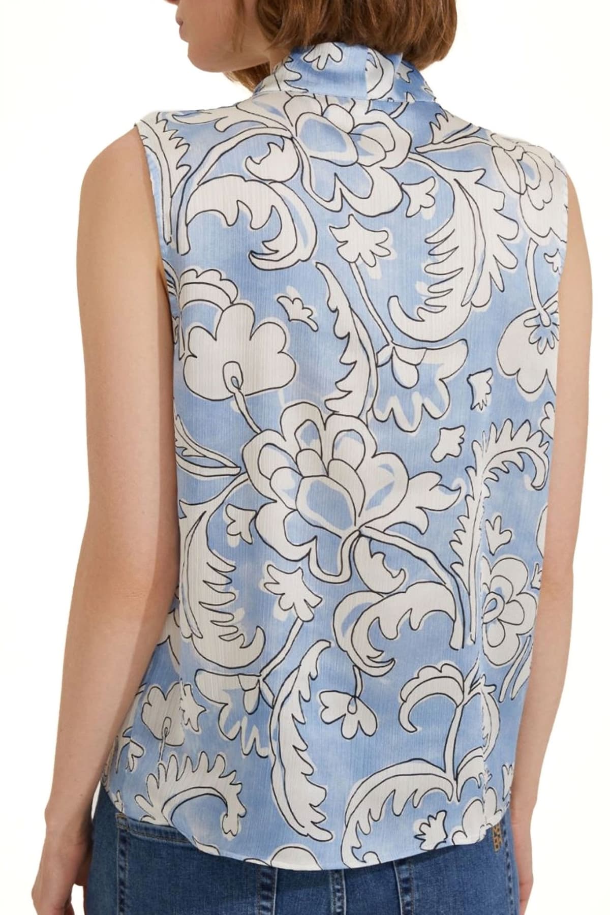 MARELLA EMME ΜΠΛΟΥΖΑ ΤΟΠ NOGAL ΑΜΑΝΙΚΟ ΣΑΤΕΝ ΔΕΣΙΜΟ ΣΤΟΝ ΛΑΙΜΟ ΕΜΠΡΙΜΕ ΣΙΕΛ-ΛΕΥΚΟ