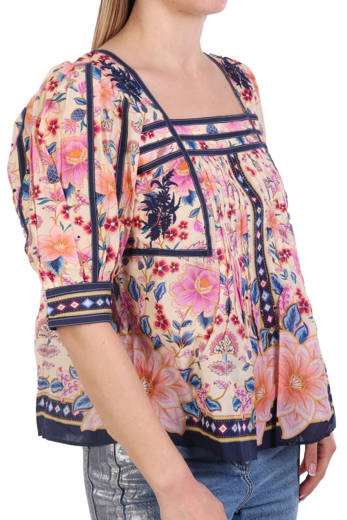 FARM RIO ΜΠΛΟΥΖΑ-ΠΟΥΚΑΜΙΣΟ SUPERBLOOM TAPESTRY CREAM FLORAL ΠΙΕΤΑ ΠΟΛΥΧΡΩΜΟ