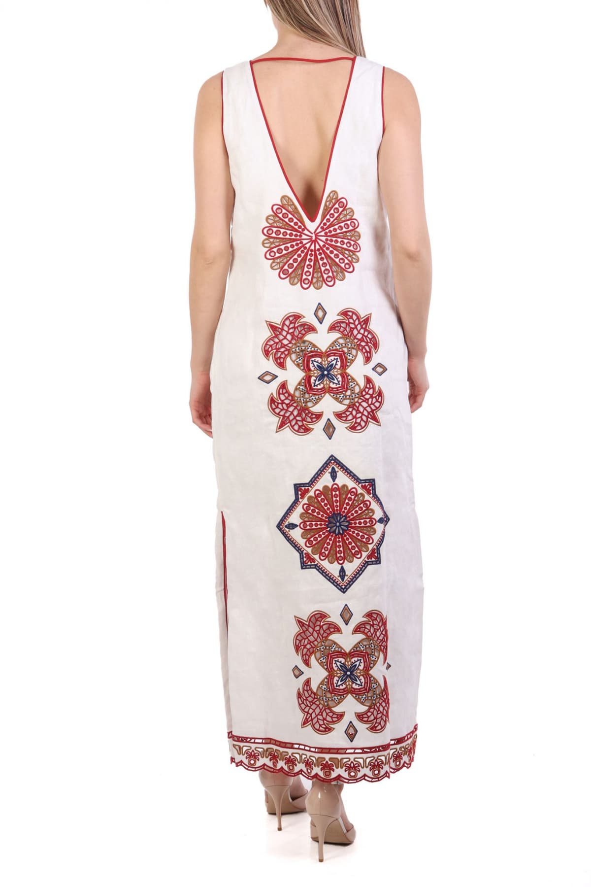 FARM RIO ΦΟΡΕΜΑ MIDI MARYS TILES RICHILIEU V-NECK ΑΝΟΙΓΜΑ ΚΑΤΩ ΚΕΝΤΗΜΑ ΕΚΡΟΥ