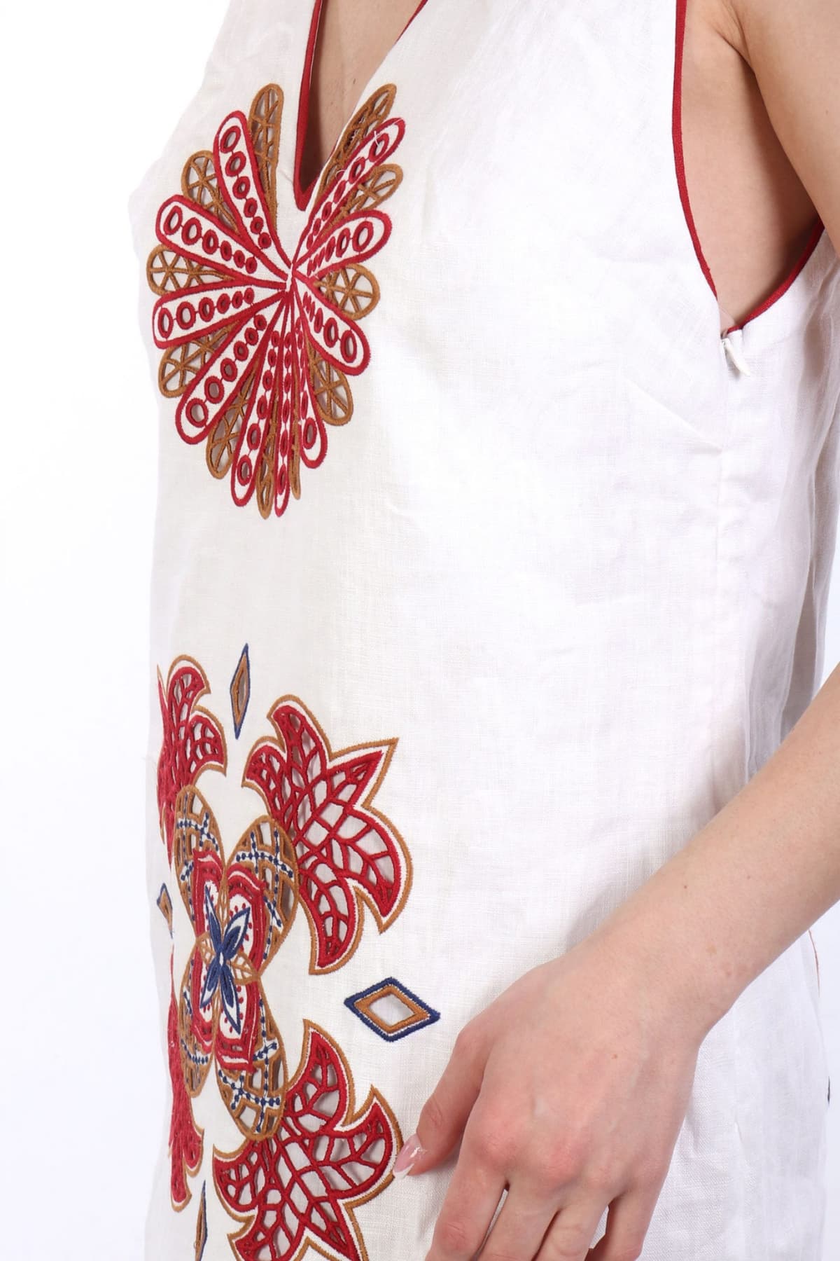 FARM RIO ΦΟΡΕΜΑ MIDI MARYS TILES RICHILIEU V-NECK ΑΝΟΙΓΜΑ ΚΑΤΩ ΚΕΝΤΗΜΑ ΕΚΡΟΥ