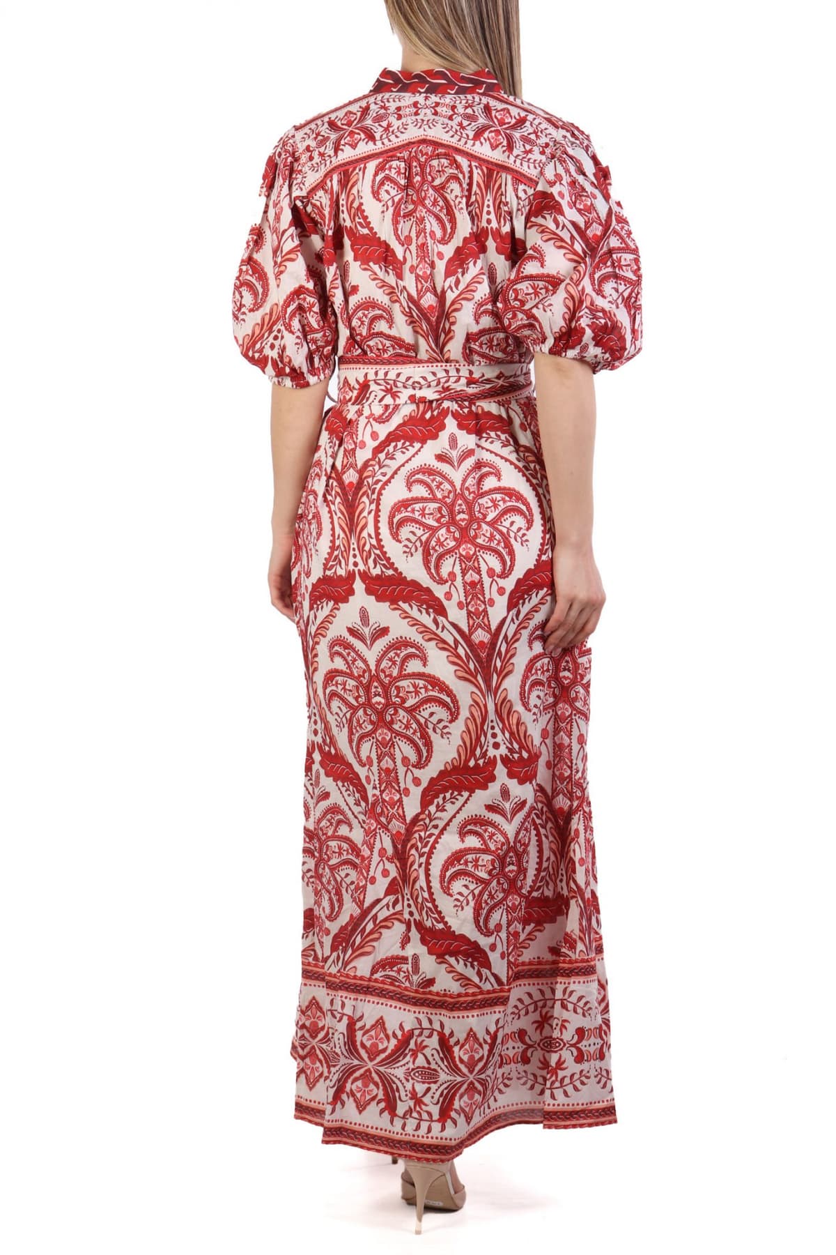 FARM RIO ΦΟΡΕΜΑ MAXI TROPICAL CAMEO V-NECK ΕΜΠΡΙΜΕ ΖΩΝΗ ΕΚΡΟΥ-ΚΟΚΚΙΝΟ