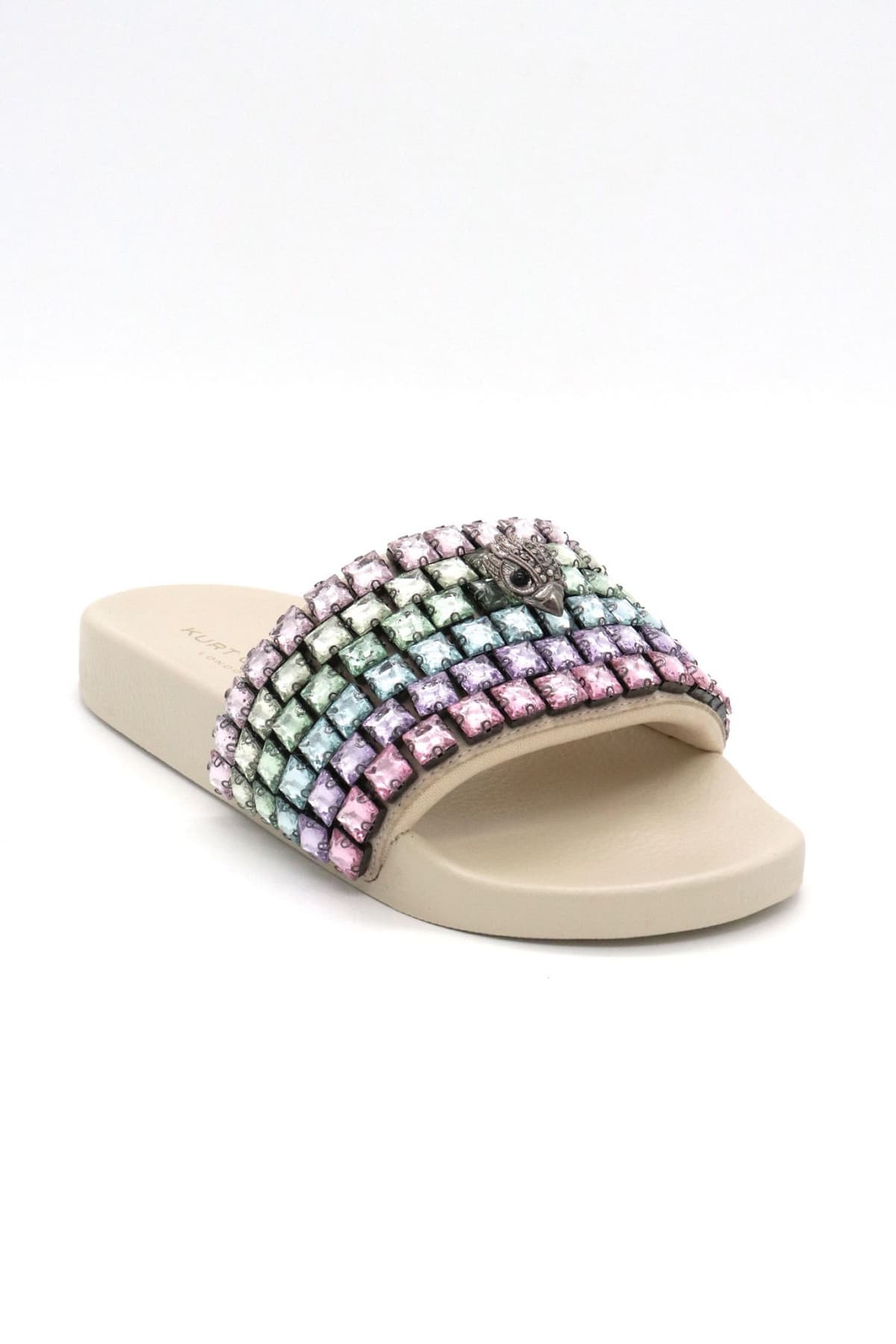 KURT GEIGER ΠΑΠΟΥΤΣΙΑ ΠΑΝΤΟΦΛΕΣ MEENA EAGLE JEWEL ΜΕΤΑΛΛΙΚΕΣ ΠΕΤΡΕΣ ΠΟΛΥΧΡΩΜΕΣ LOGO ΜΠΕΖ