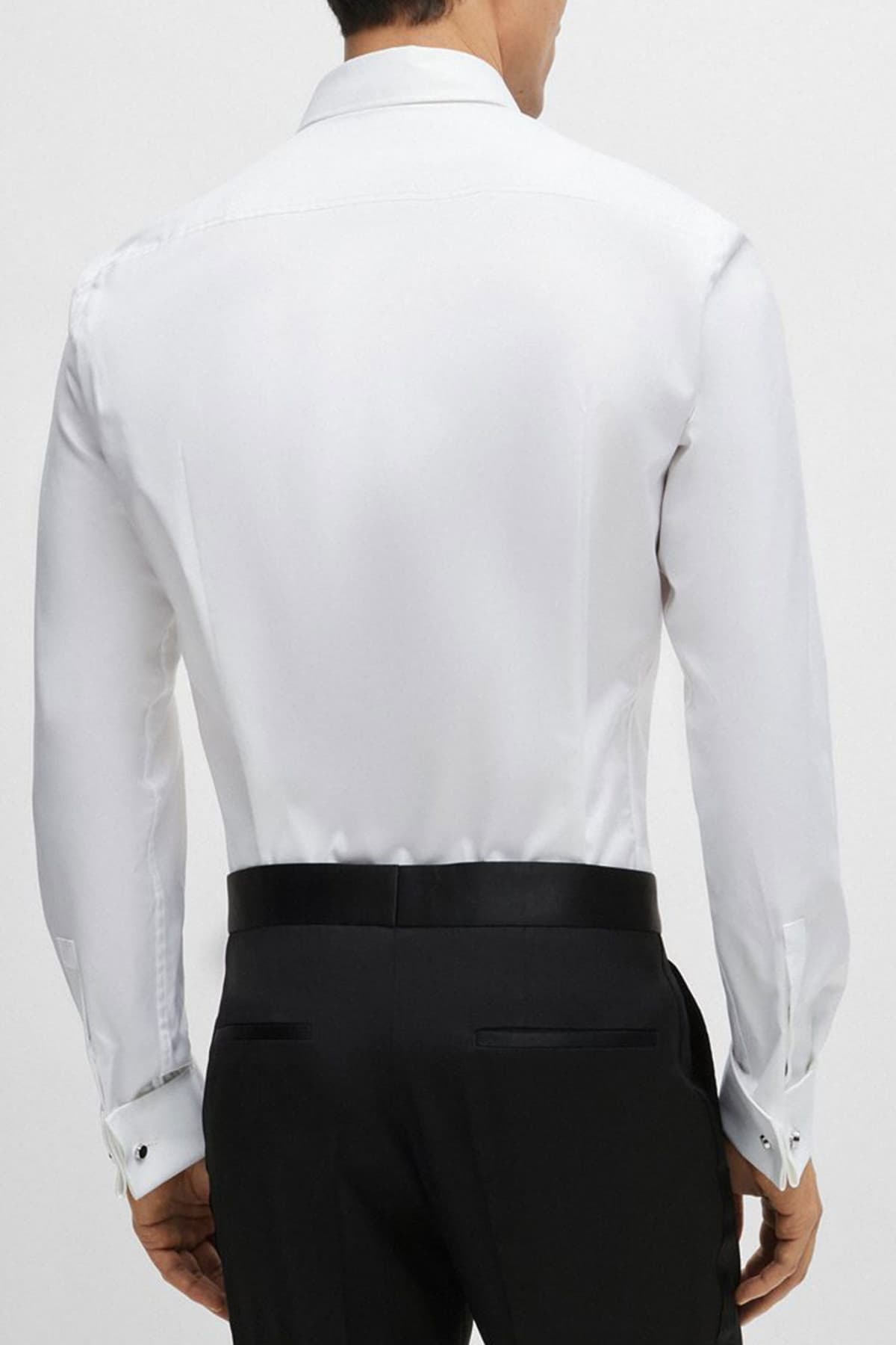 BOSS ΠΟΥΚΑΜΙΣΟ ΜΑΝΙΚΕΤΟΚΟΥΜΠΟ SLIM FIT STRETCH H-HANK-SPREAD-DC-214 ΛΕΥΚΟ