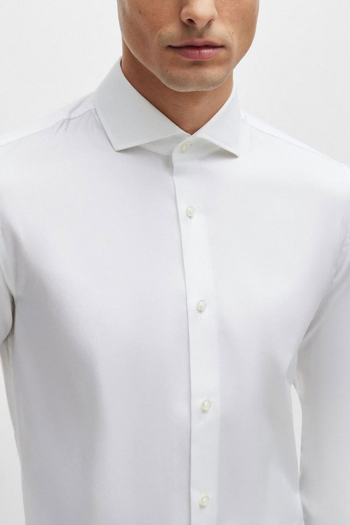 BOSS ΠΟΥΚΑΜΙΣΟ ΜΑΝΙΚΕΤΟΚΟΥΜΠΟ SLIM FIT STRETCH H-HANK-SPREAD-DC-214 ΛΕΥΚΟ