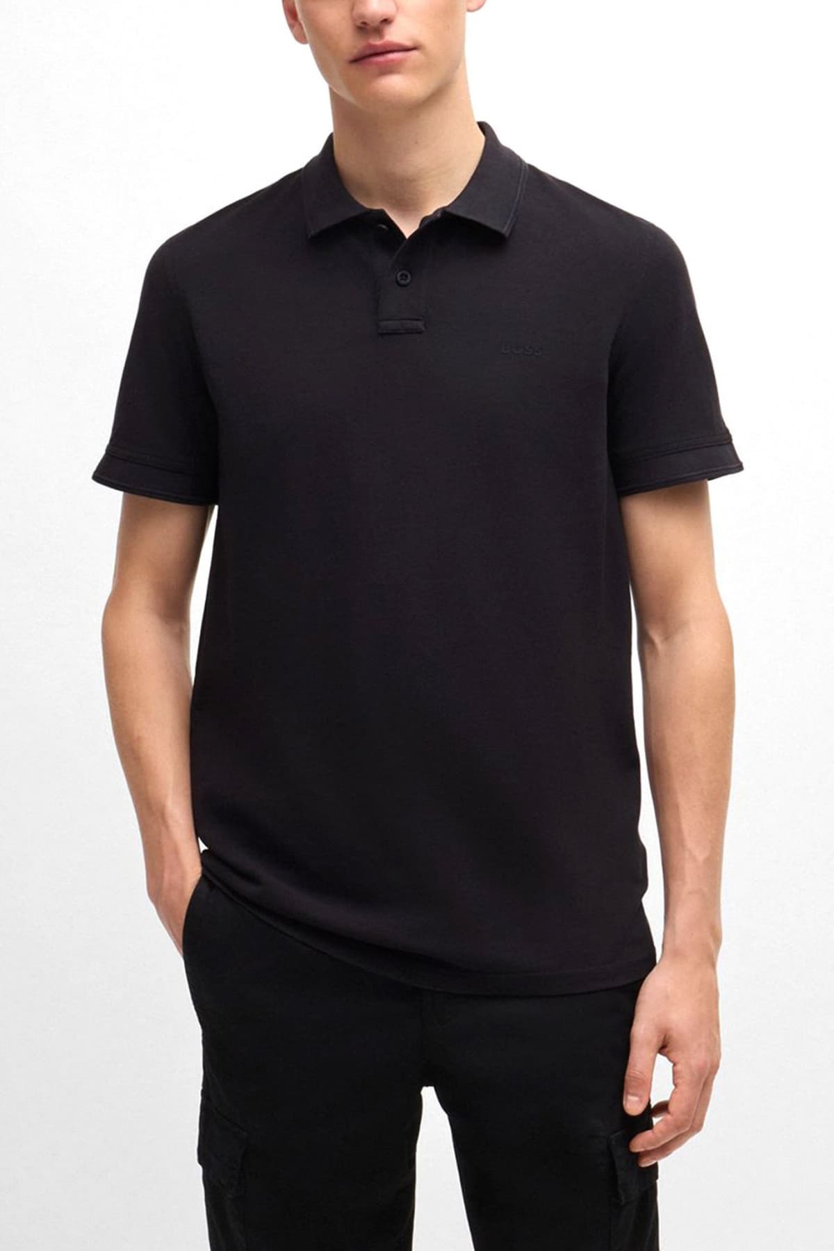BOSS CASUAL POLO REGULAR FIT PRIME ΜΑΥΡΟ