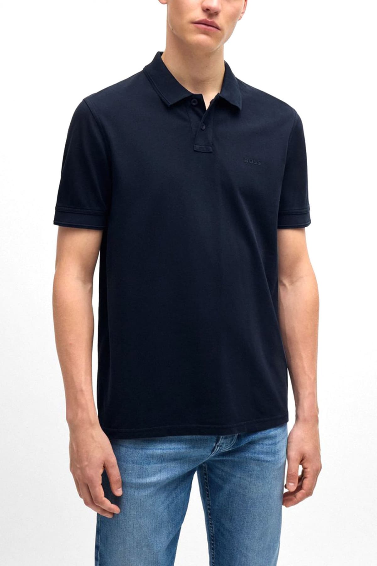 BOSS CASUAL POLO REGULAR FIT PRIME ΣΚΟΥΡΟ ΜΠΛΕ