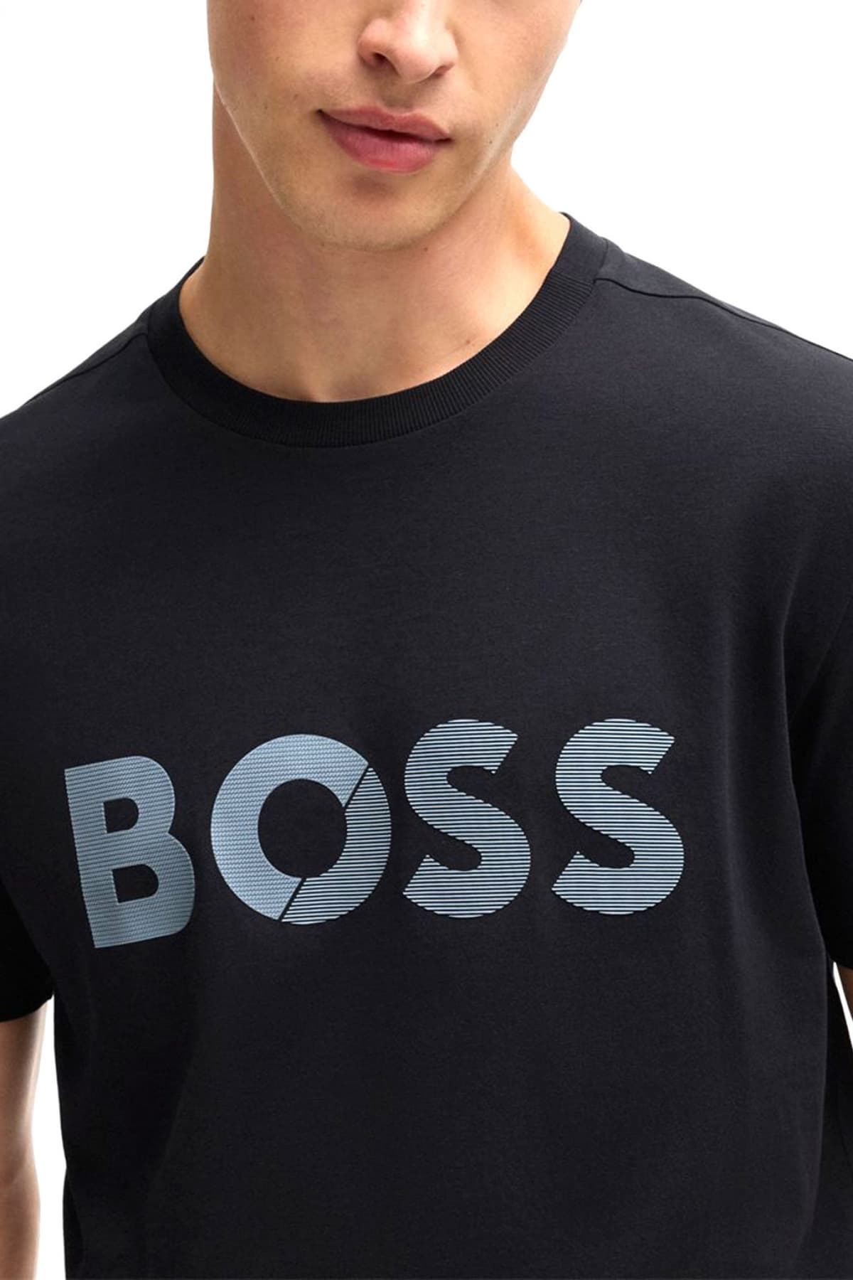BOSS ATHLEISURE T-SHIRT REGULAR FIT TEE TAPE LOGO ΣΚΟΥΡΟ ΜΠΛΕ