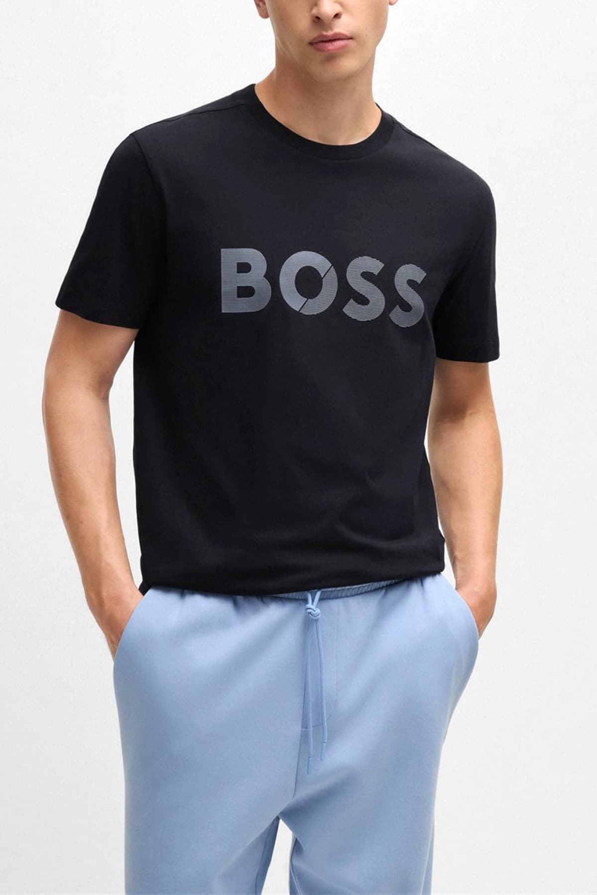 BOSS ATHLEISURE T-SHIRT REGULAR FIT TEE TAPE LOGO ΣΚΟΥΡΟ ΜΠΛΕ