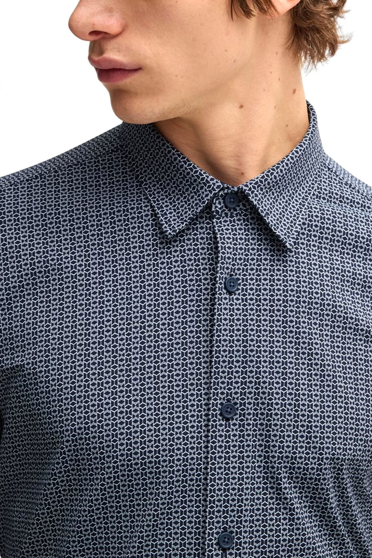 BOSS ΠΟΥΚΑΜΙΣΟ SLIM FIT P-ROAN-KENT-C1-233 ΣΚΟΥΡΟ ΜΠΛΕ