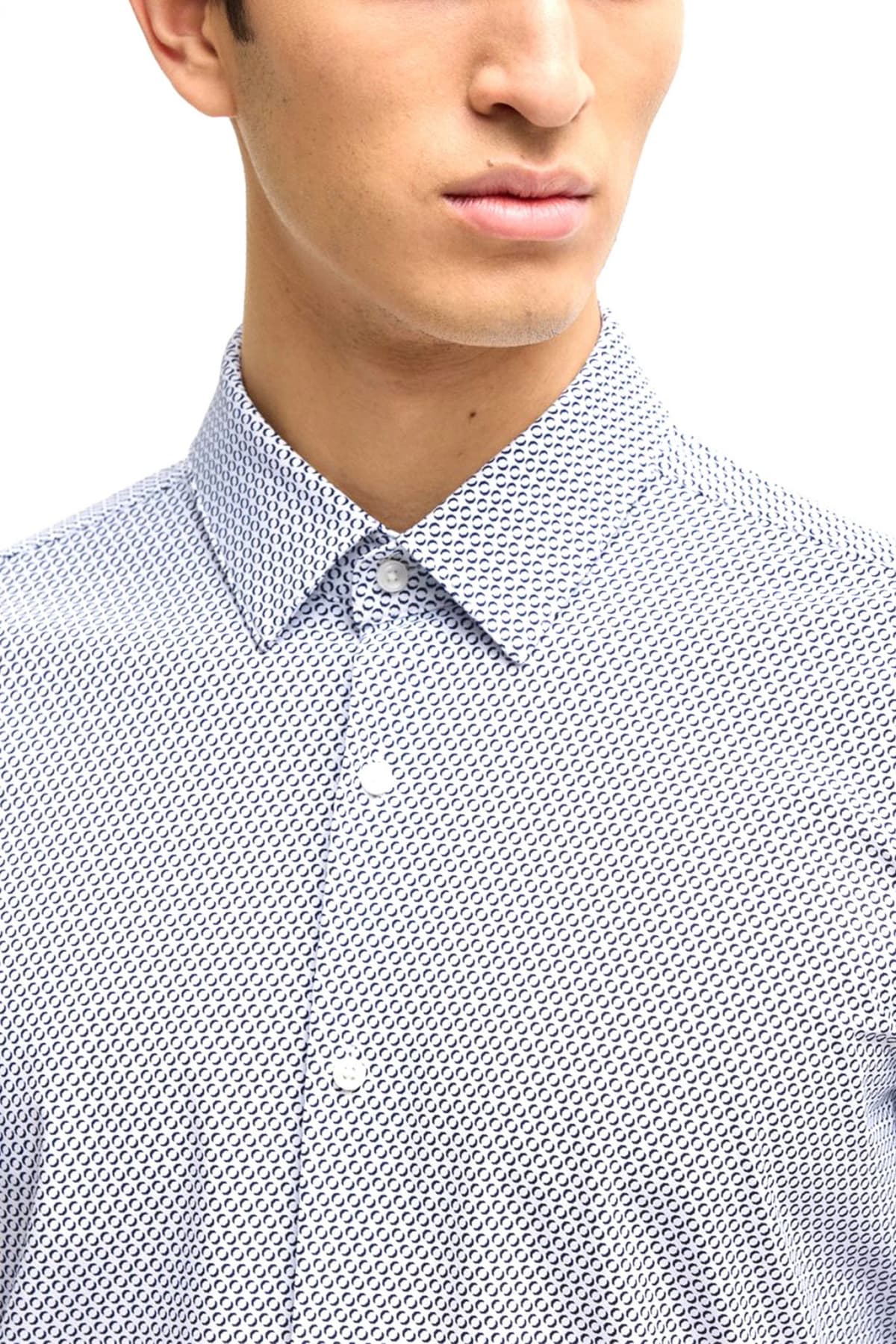 BOSS PERFORMANCE ΠΟΥΚΑΜΙΣΟ ΜΙΚΡΟΣΧΕΔΙΟ SLIM FIT P-HANK-S-KENT-C1-222 ΜΠΛΕ-ΛΕΥΚΟ