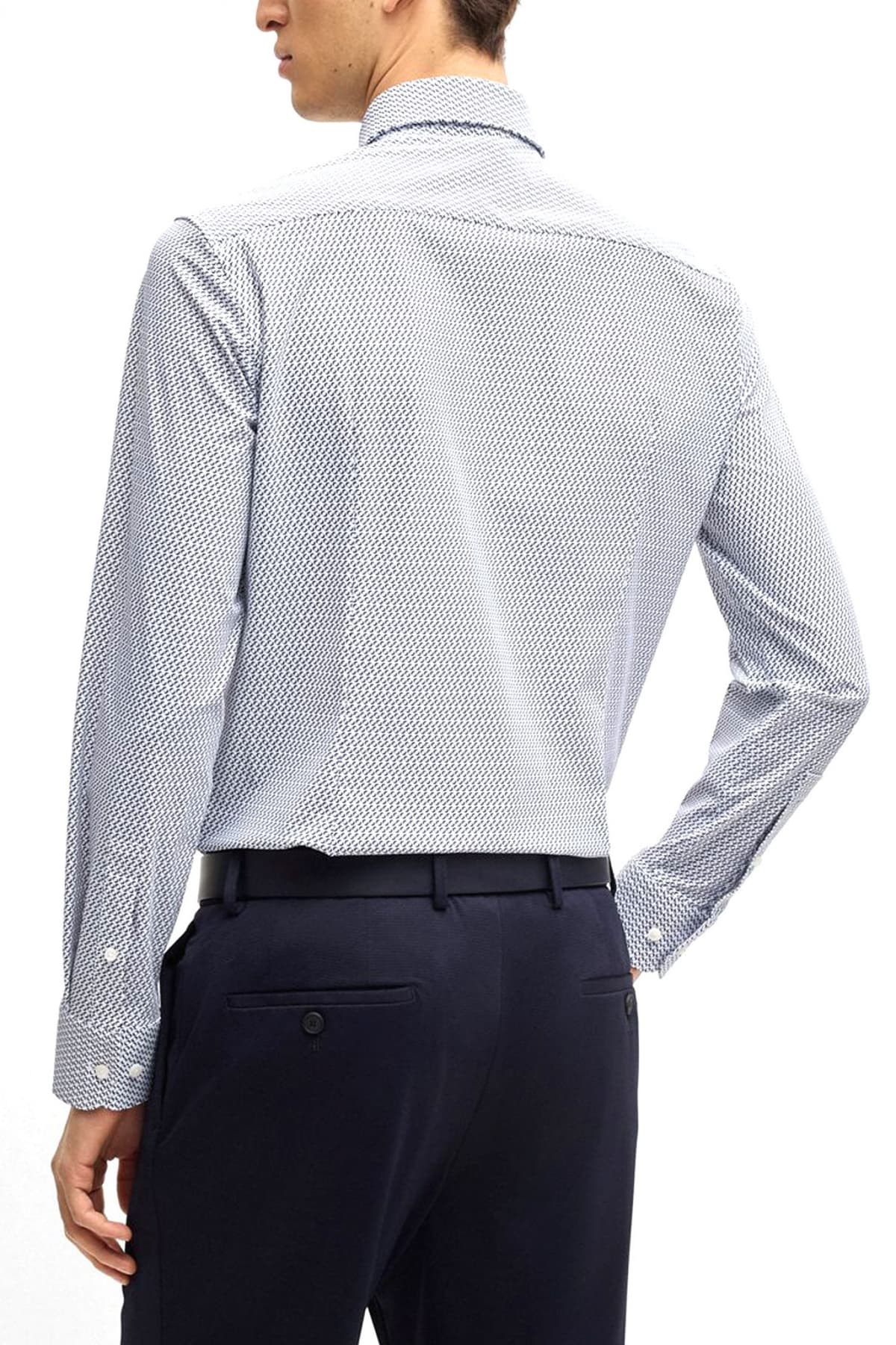 BOSS PERFORMANCE ΠΟΥΚΑΜΙΣΟ ΜΙΚΡΟΣΧΕΔΙΟ SLIM FIT P-HANK-S-KENT-C1-222 ΜΠΛΕ-ΛΕΥΚΟ